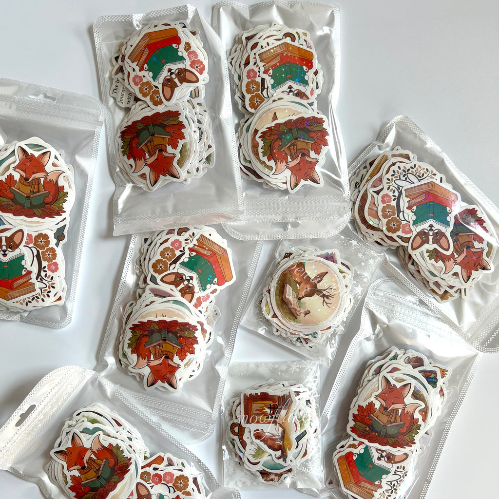 🦊 Holographic Woodland Reading Animals Stickers