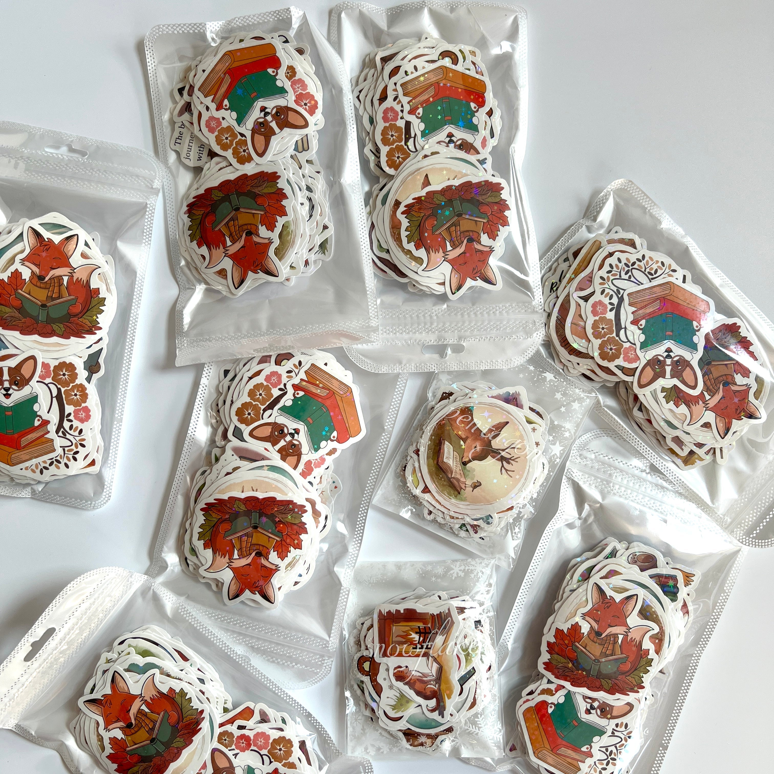 🦊 Holographic Woodland Reading Animals Stickers