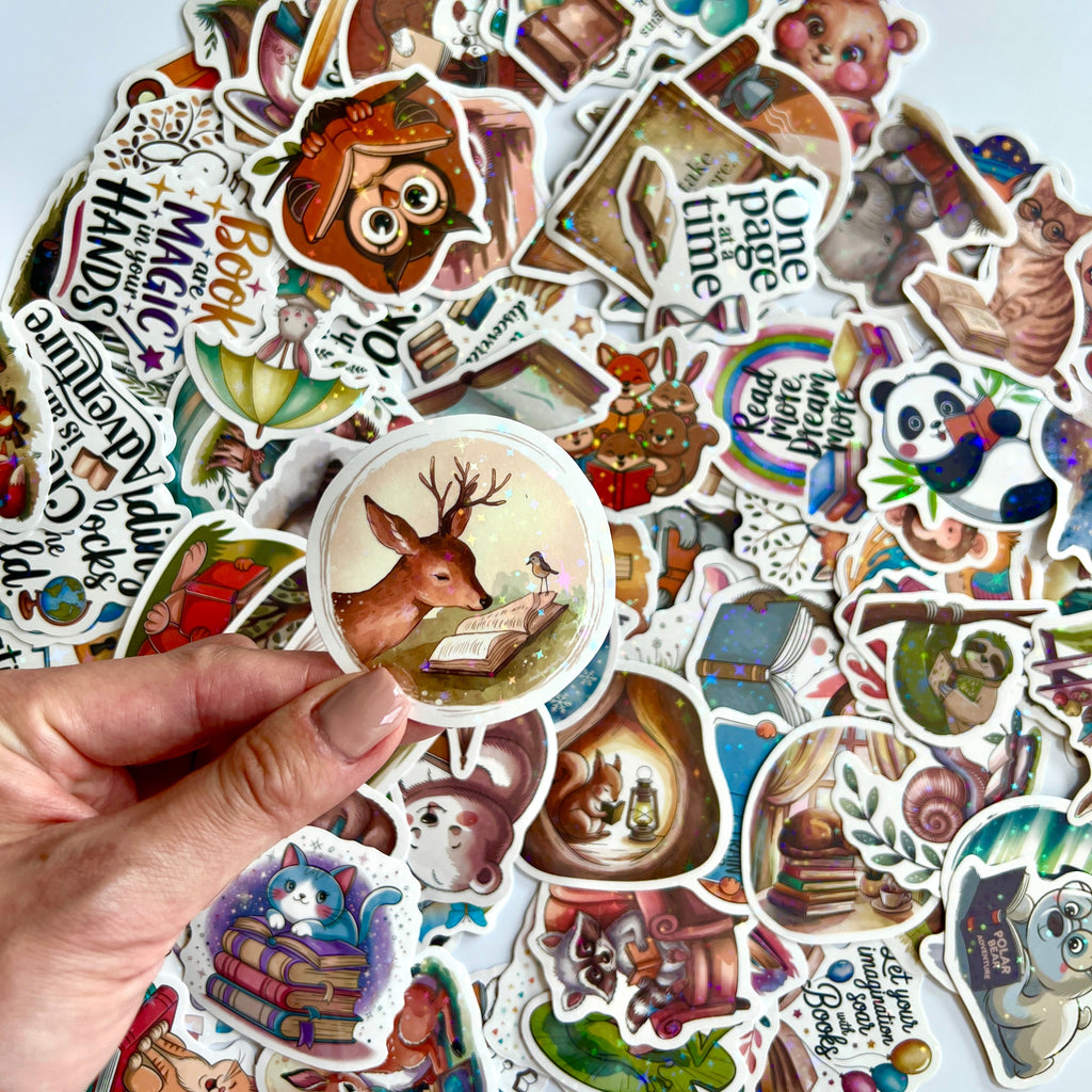 🦊 Holographic Woodland Reading Animals Stickers