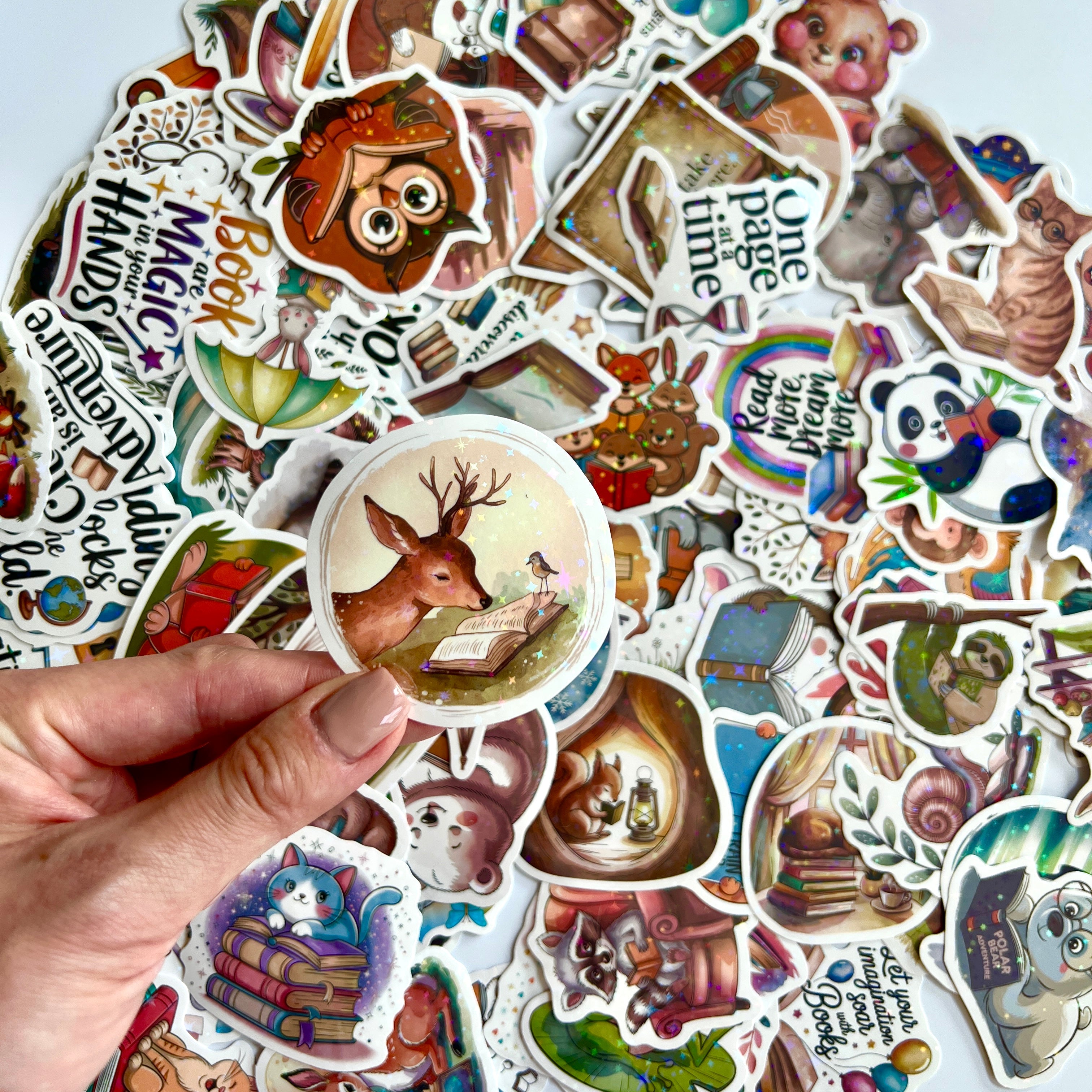 🦊 Holographic Woodland Reading Animals Stickers