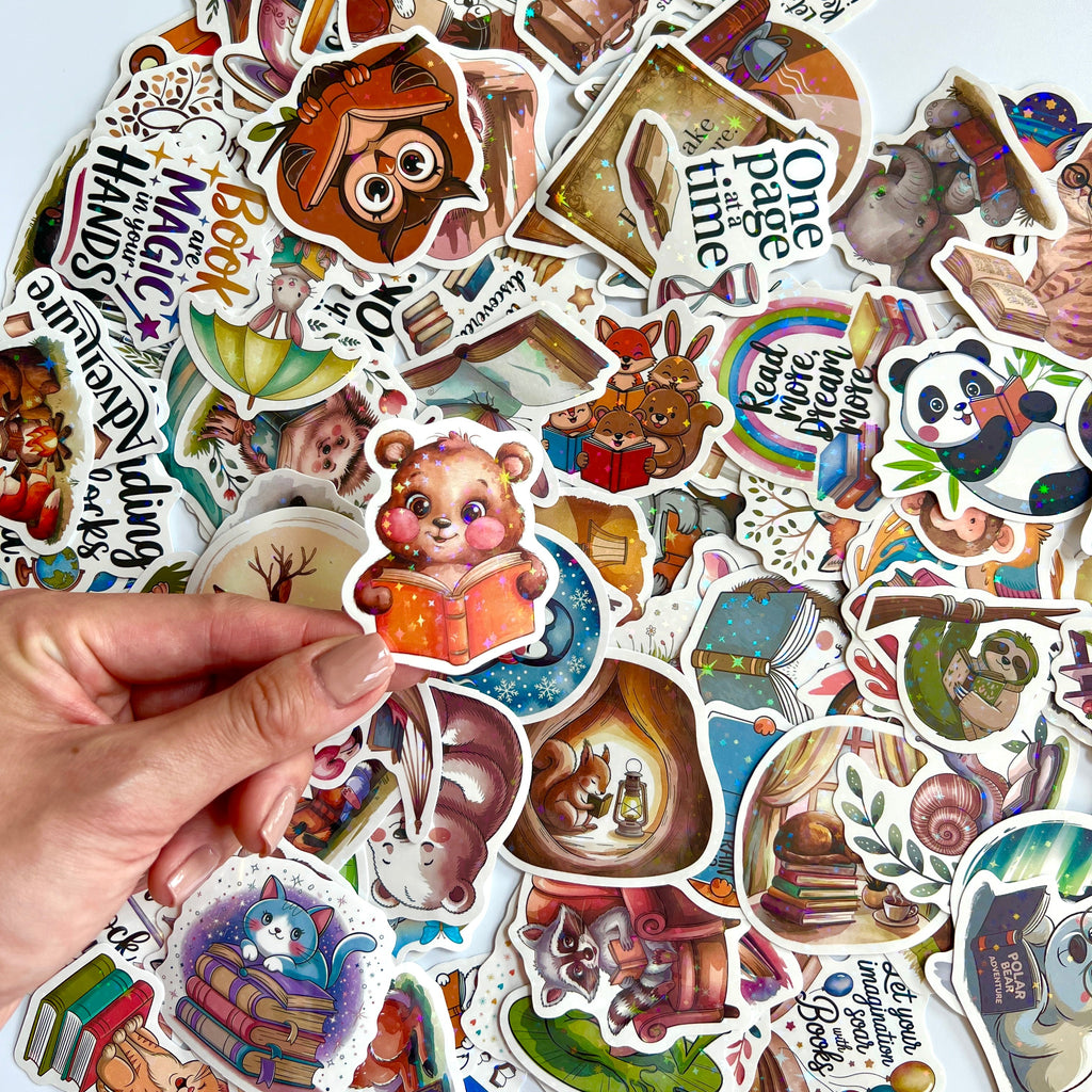🦊 Holographic Woodland Reading Animals Stickers