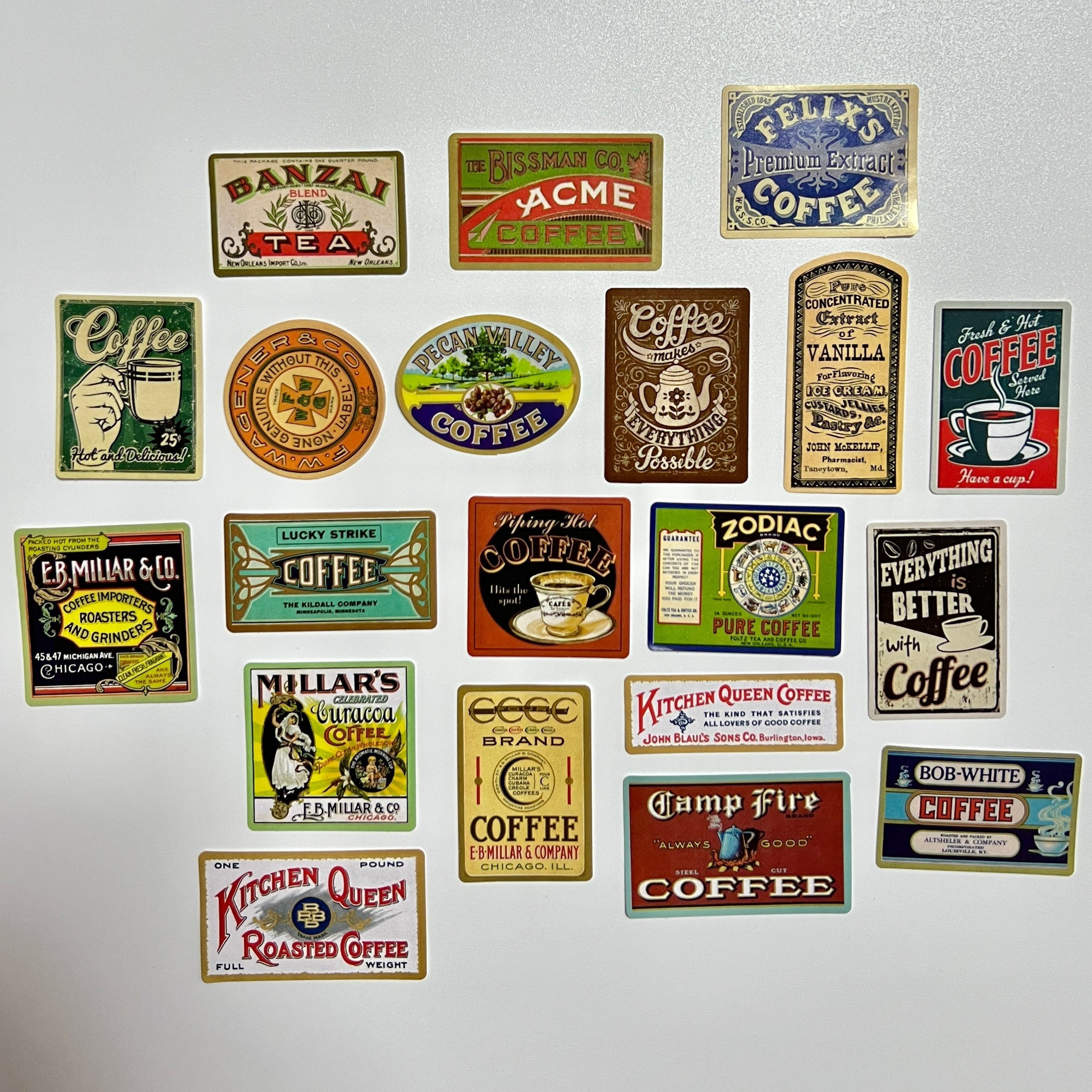 ☕ Vintage Coffee Label Sticker Set