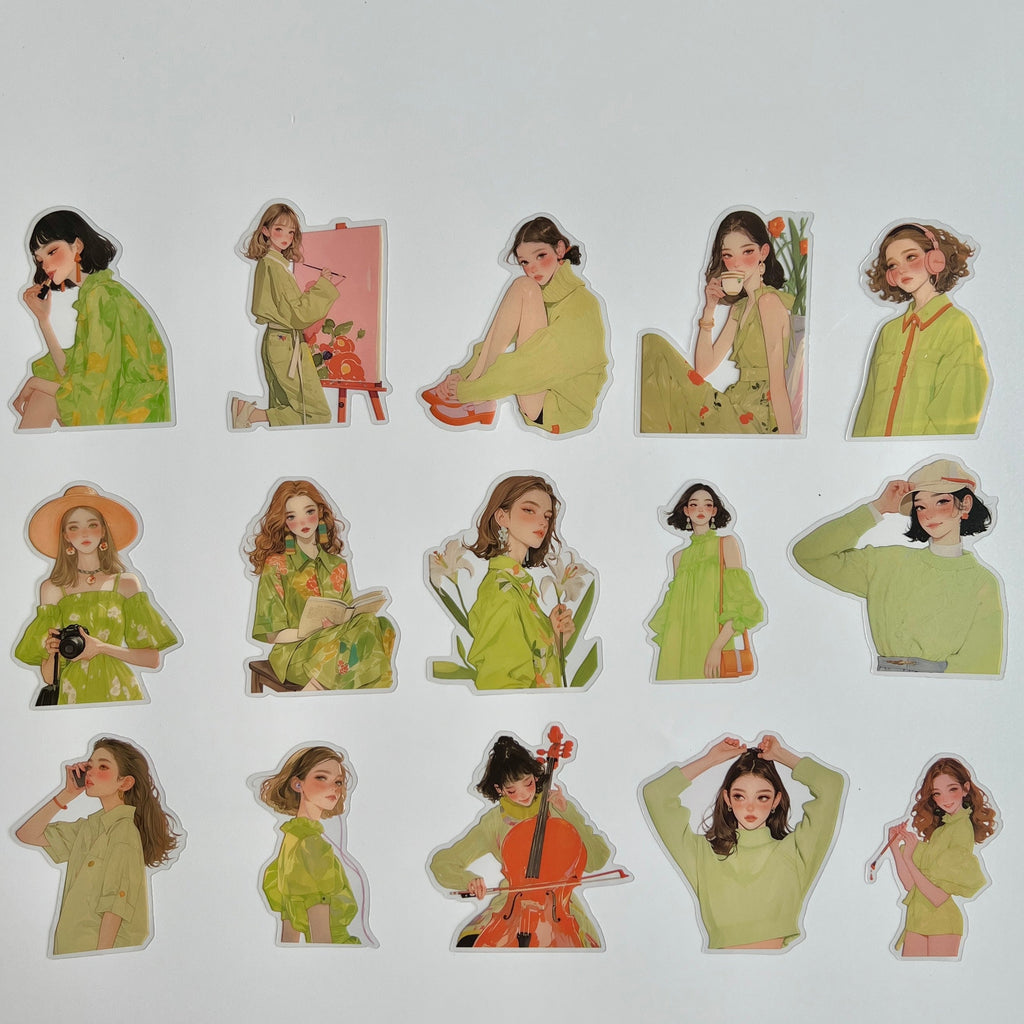 🍃 Green Aesthetic Girl Sticker Set