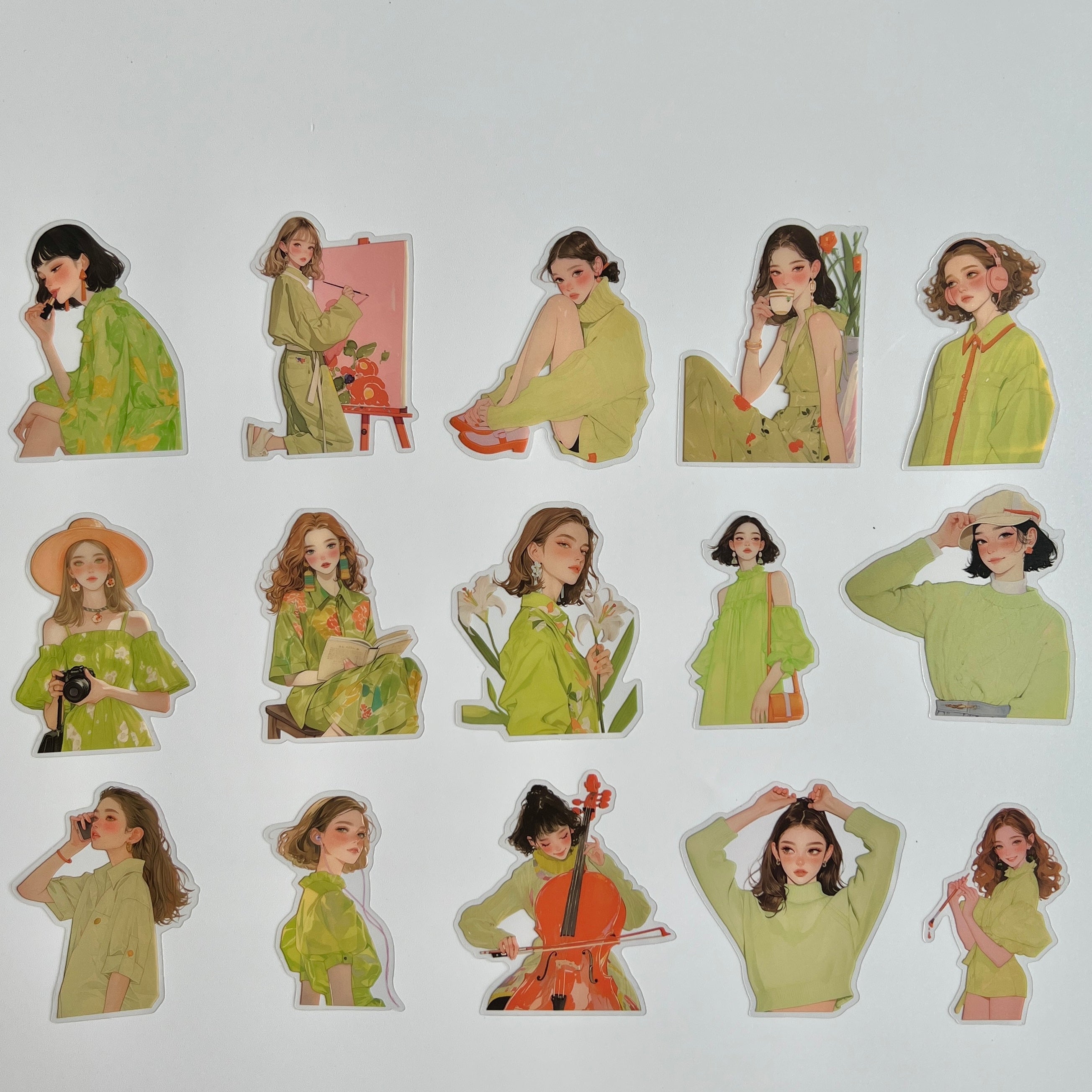 🍃 Green Aesthetic Girl Sticker Set