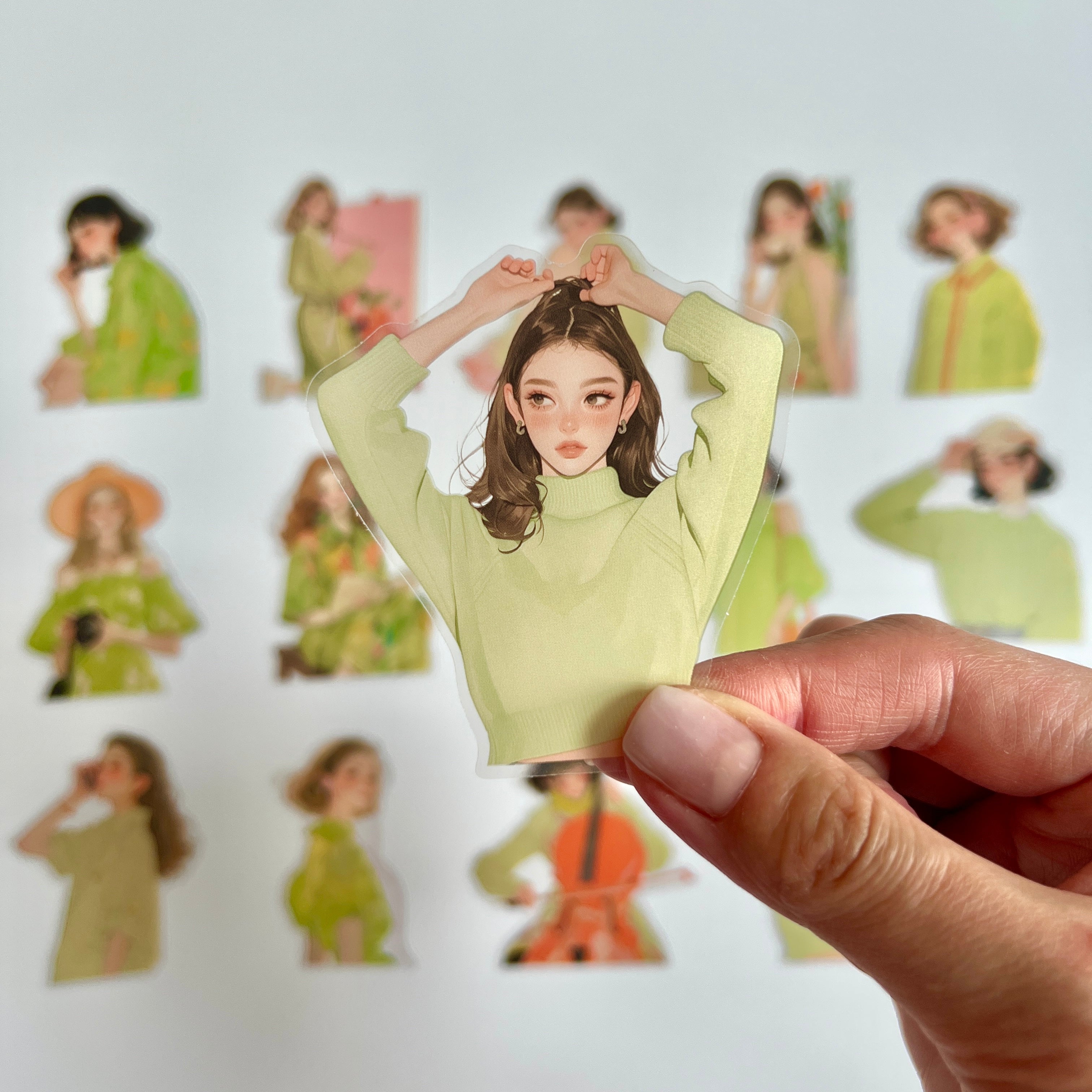 🍃 Green Aesthetic Girl Sticker Set