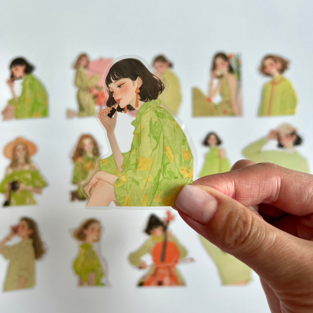 🍃 Green Aesthetic Girl Sticker Set