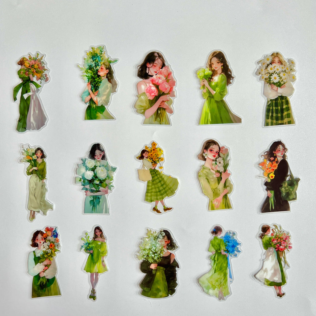 🌱 Green Flower Girl Aesthetic Sticker Set