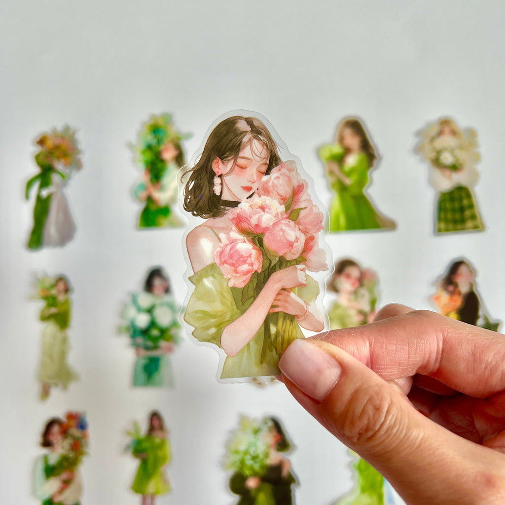 🌱 Green Flower Girl Aesthetic Sticker Set