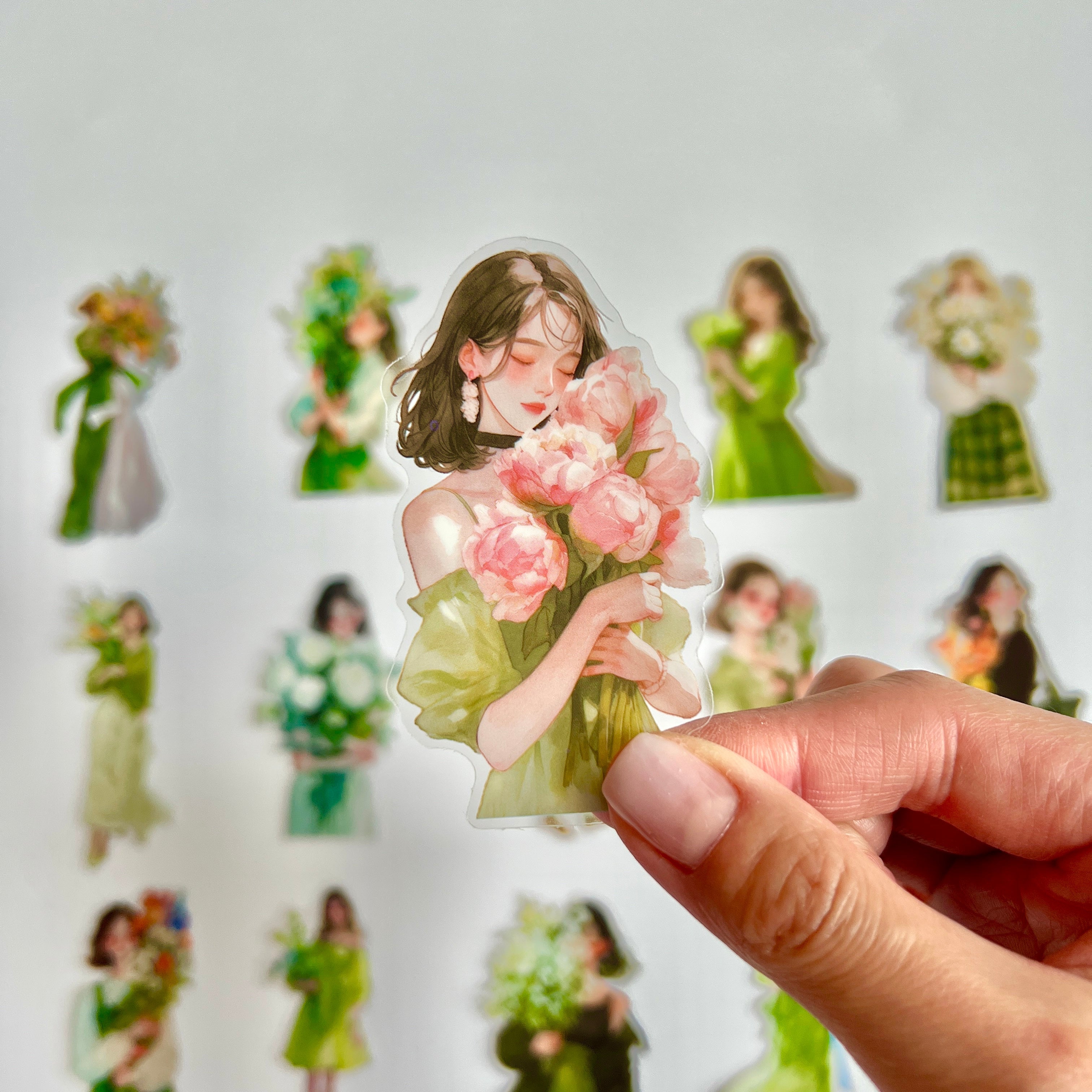 🌱 Green Flower Girl Aesthetic Sticker Set
