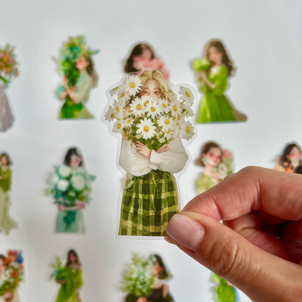 🌱 Green Flower Girl Aesthetic Sticker Set