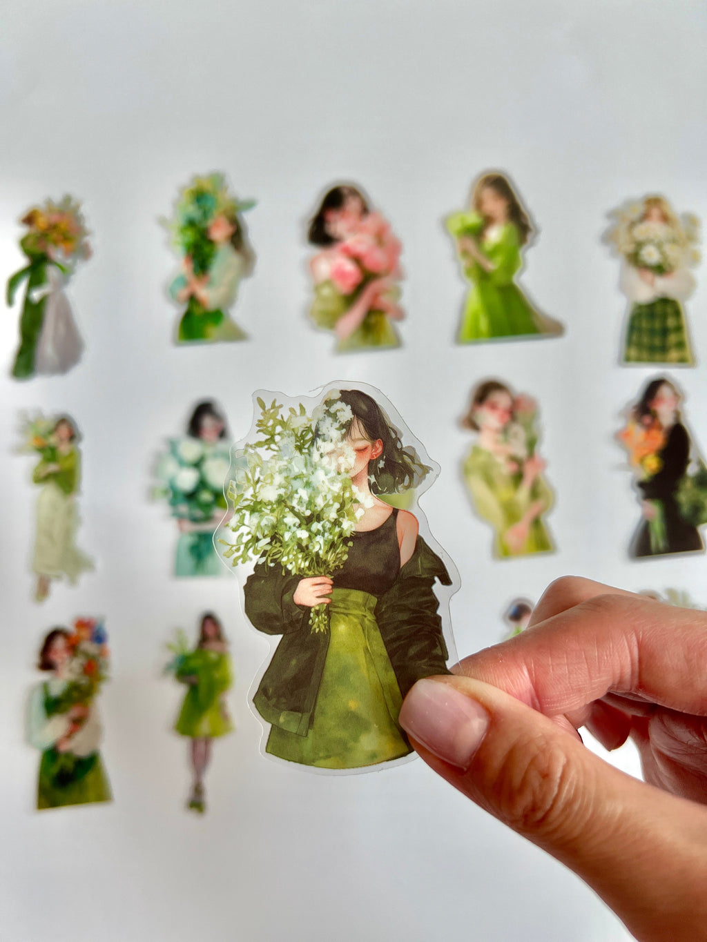 🌱 Green Flower Girl Aesthetic Sticker Set