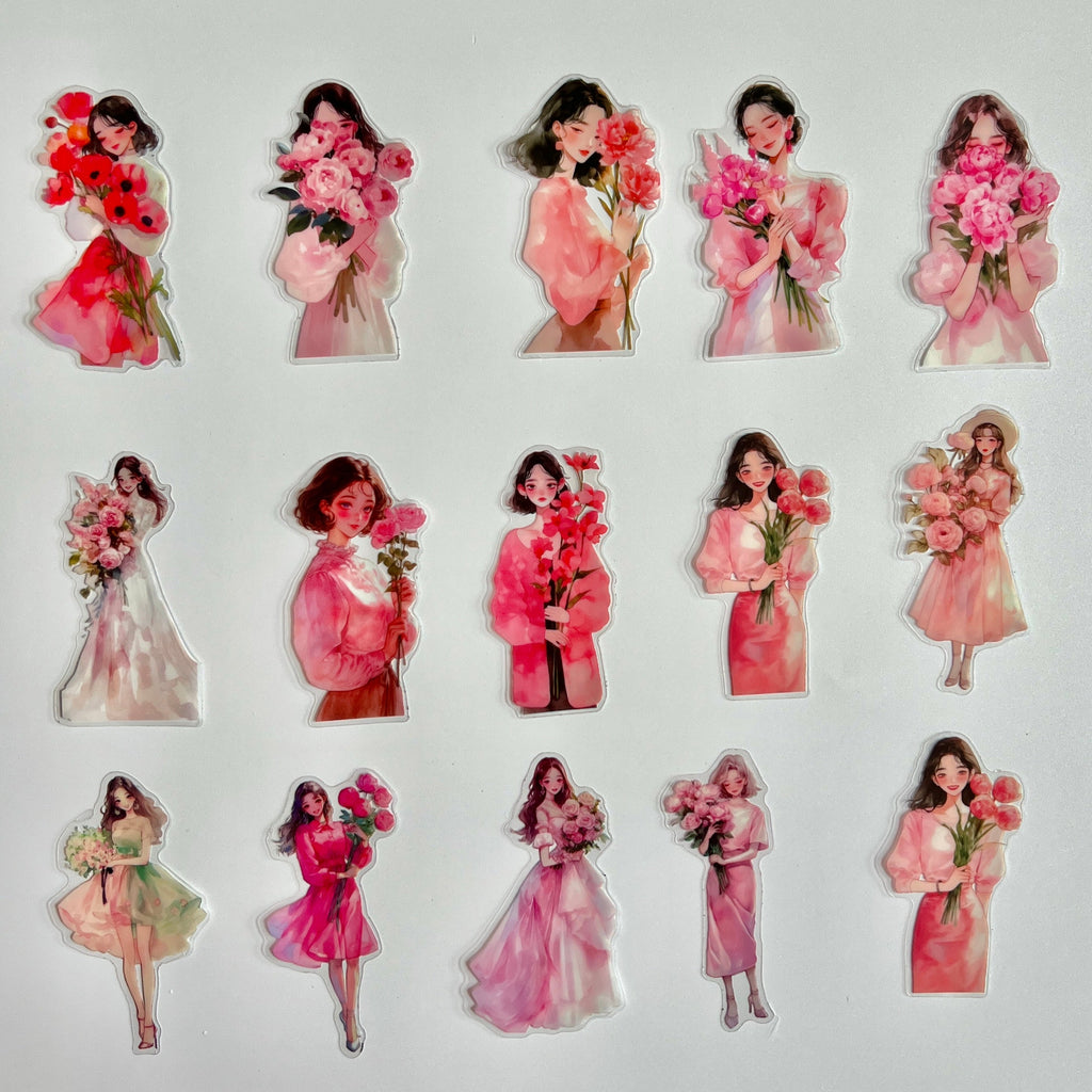 🌺 Pink Flower Girl Sticker Set