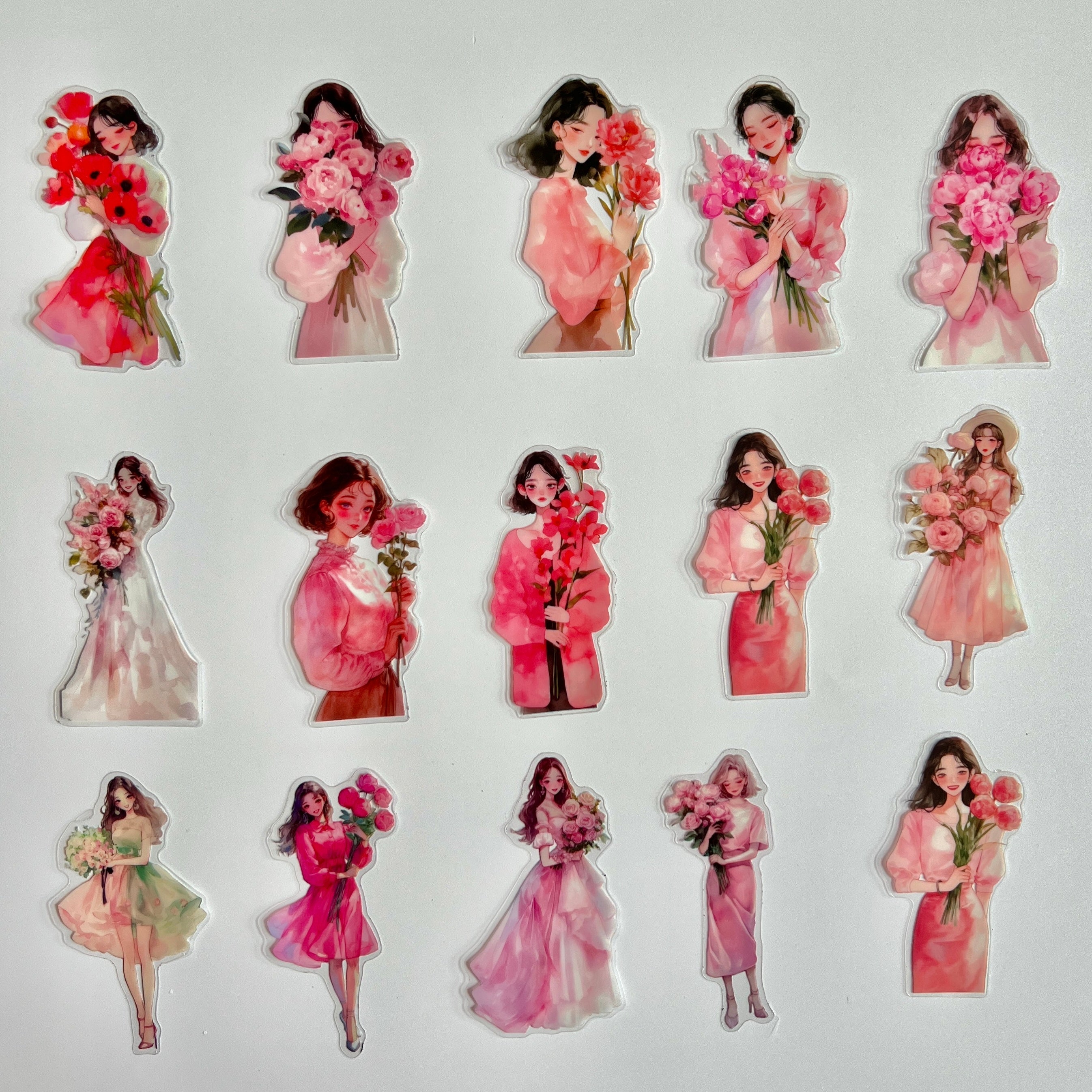 🌺 Pink Flower Girl Sticker Set