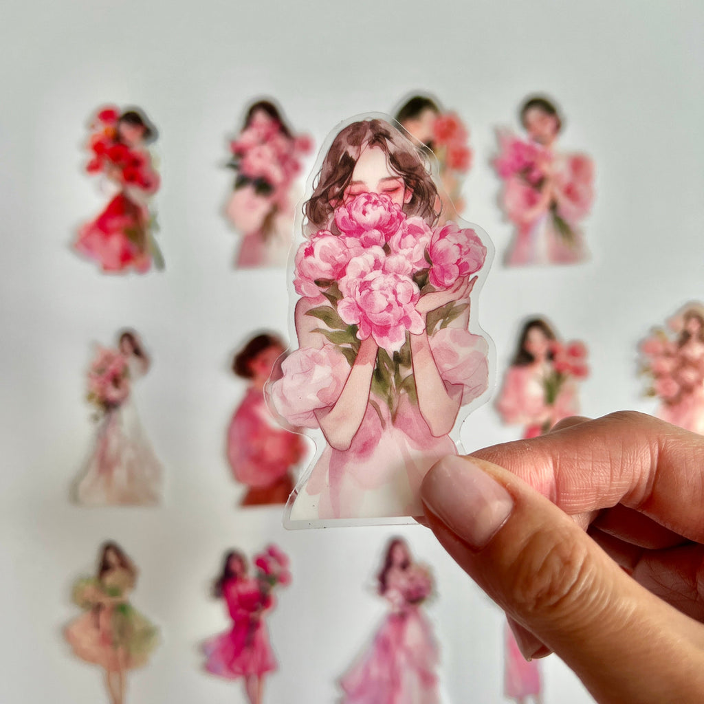 🌺 Pink Flower Girl Sticker Set