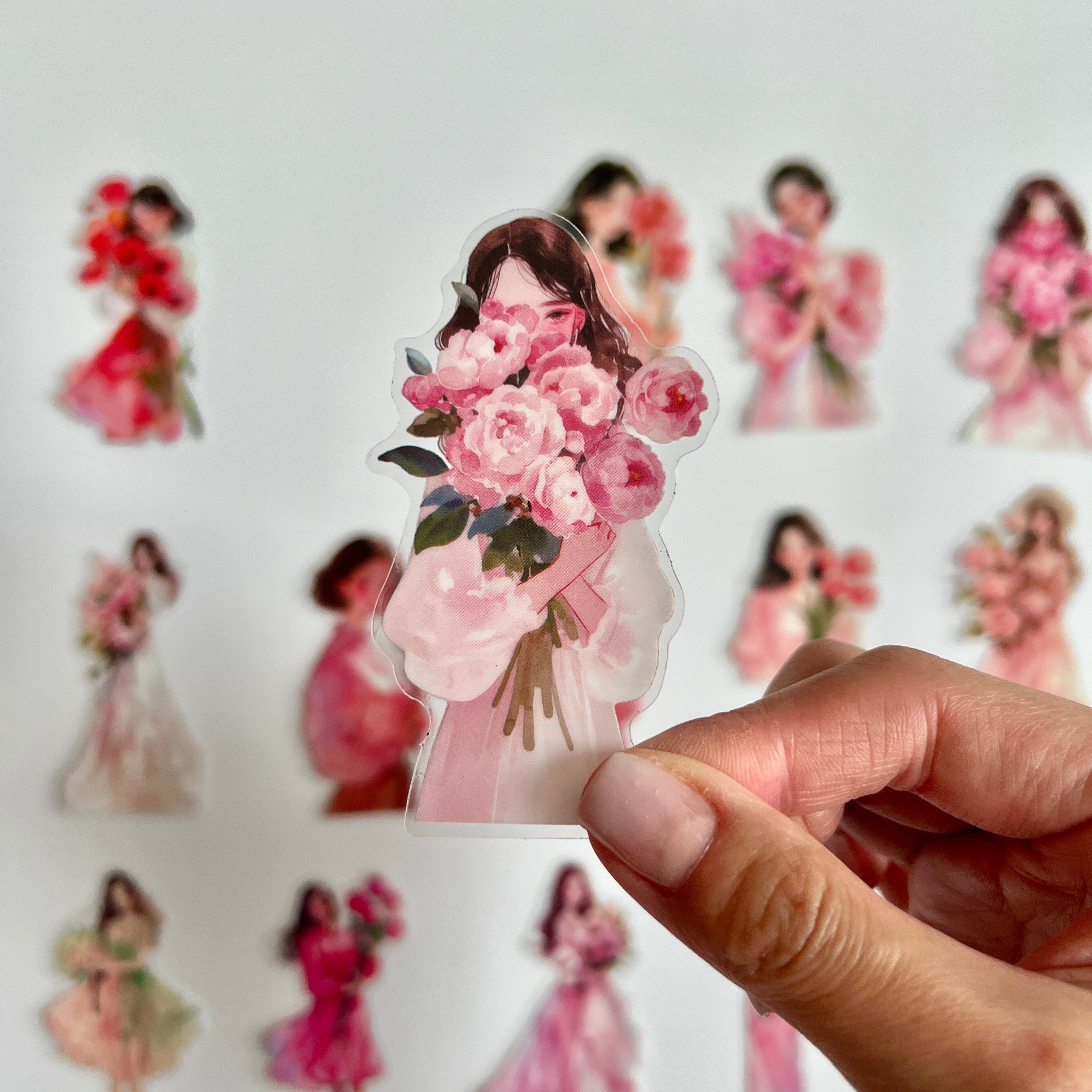 🌺 Pink Flower Girl Sticker Set