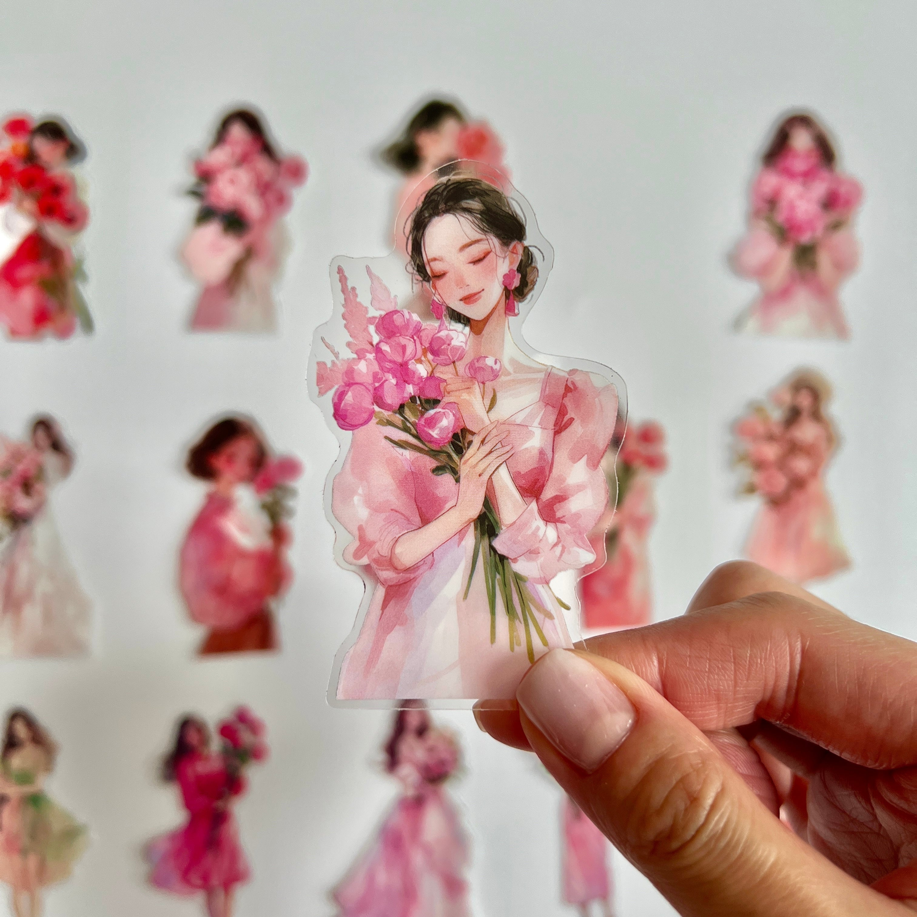 🌺 Pink Flower Girl Sticker Set