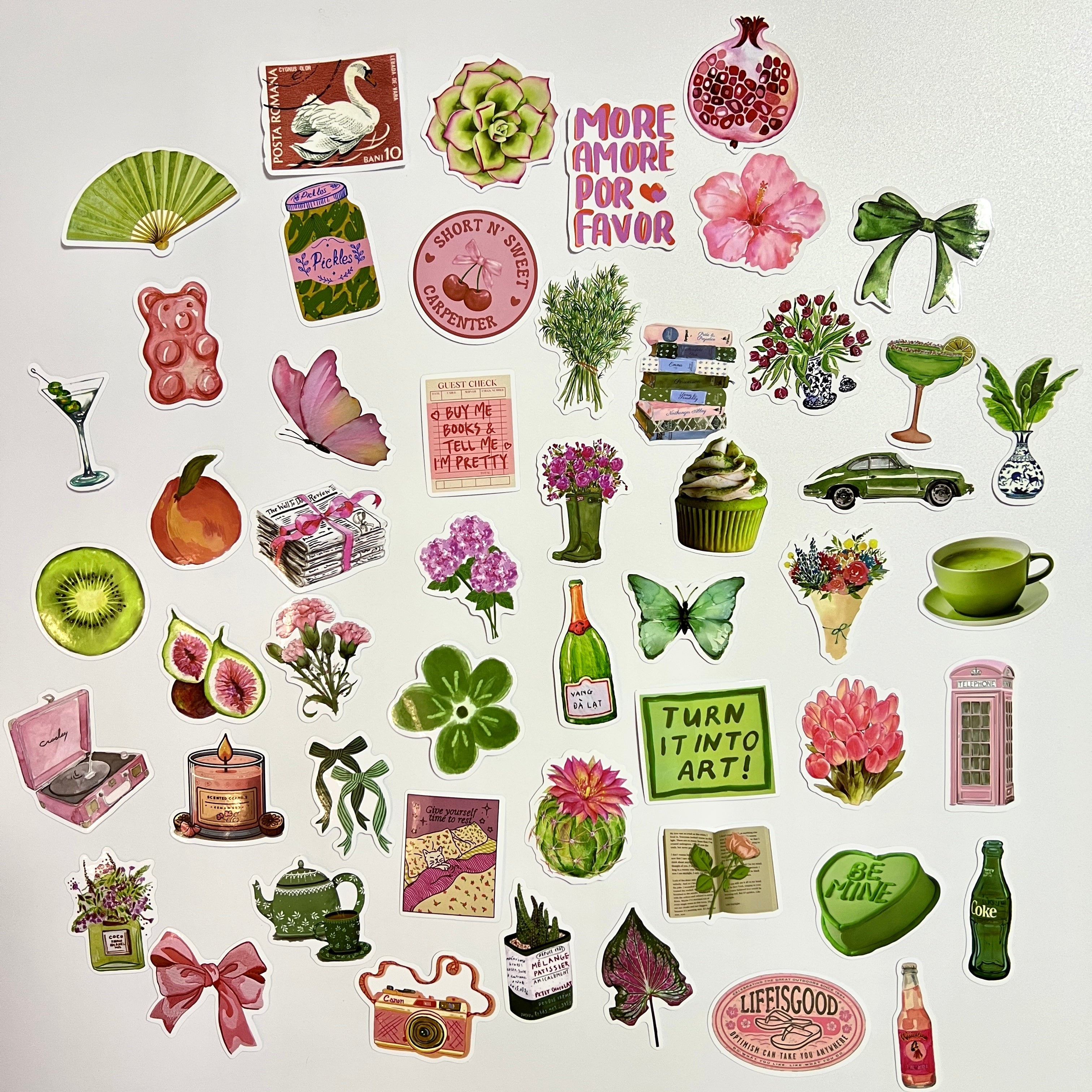🍒 Pink & Green Aesthetic Sticker Set