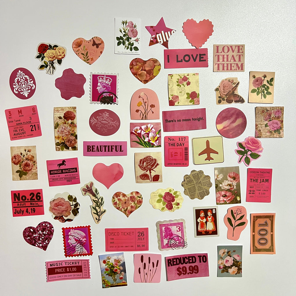🌹 Pink Floral Vintage Sticker Set
