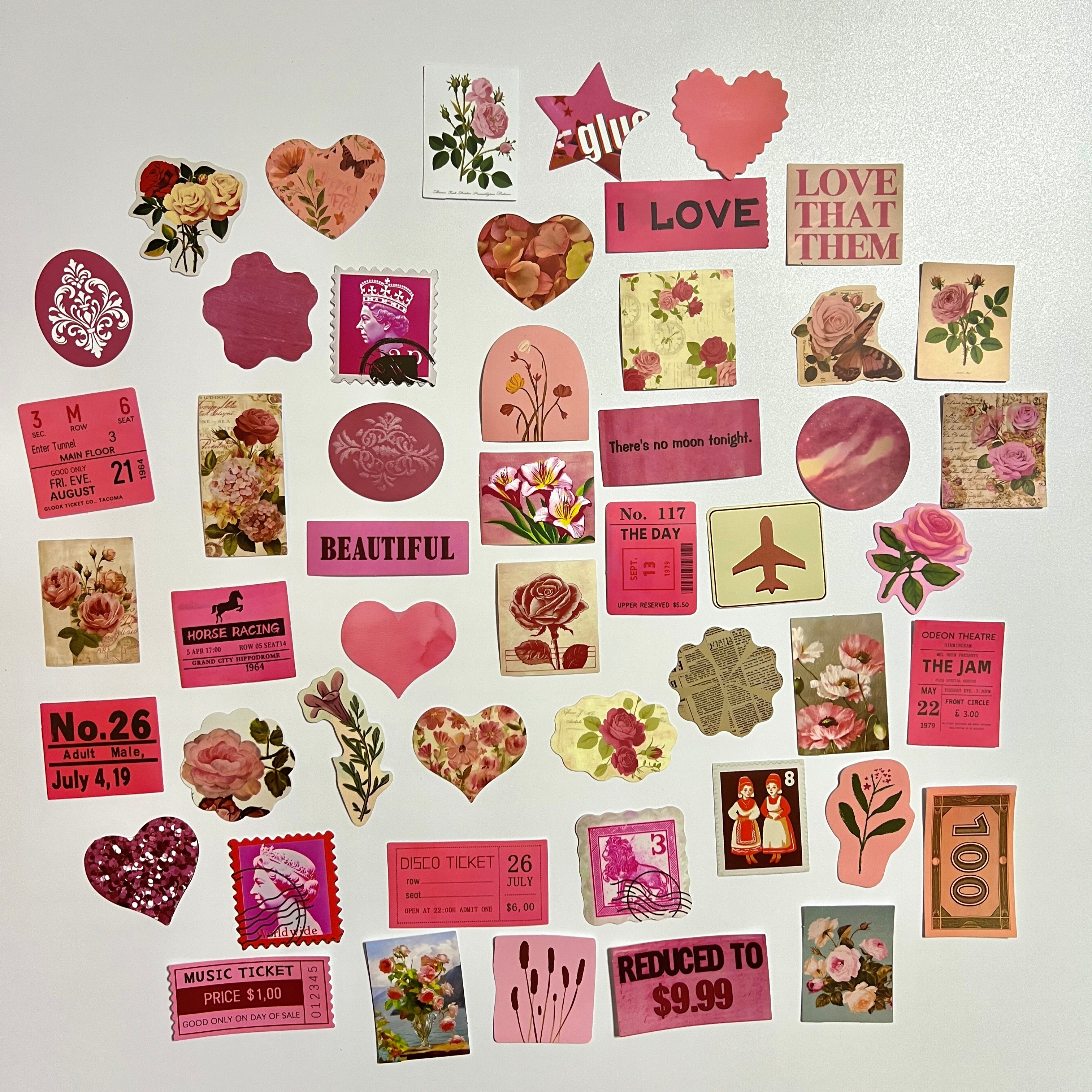 🌹 Pink Floral Vintage Sticker Set