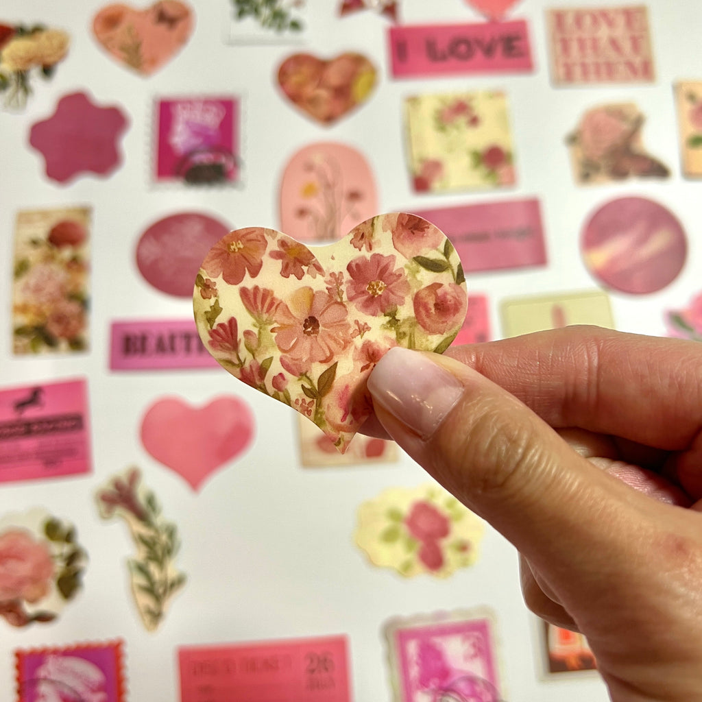🌹 Pink Floral Vintage Sticker Set