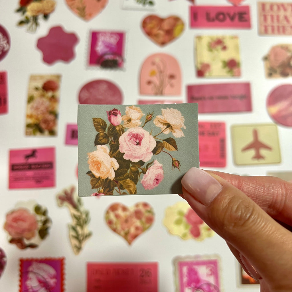 🌹 Pink Floral Vintage Sticker Set