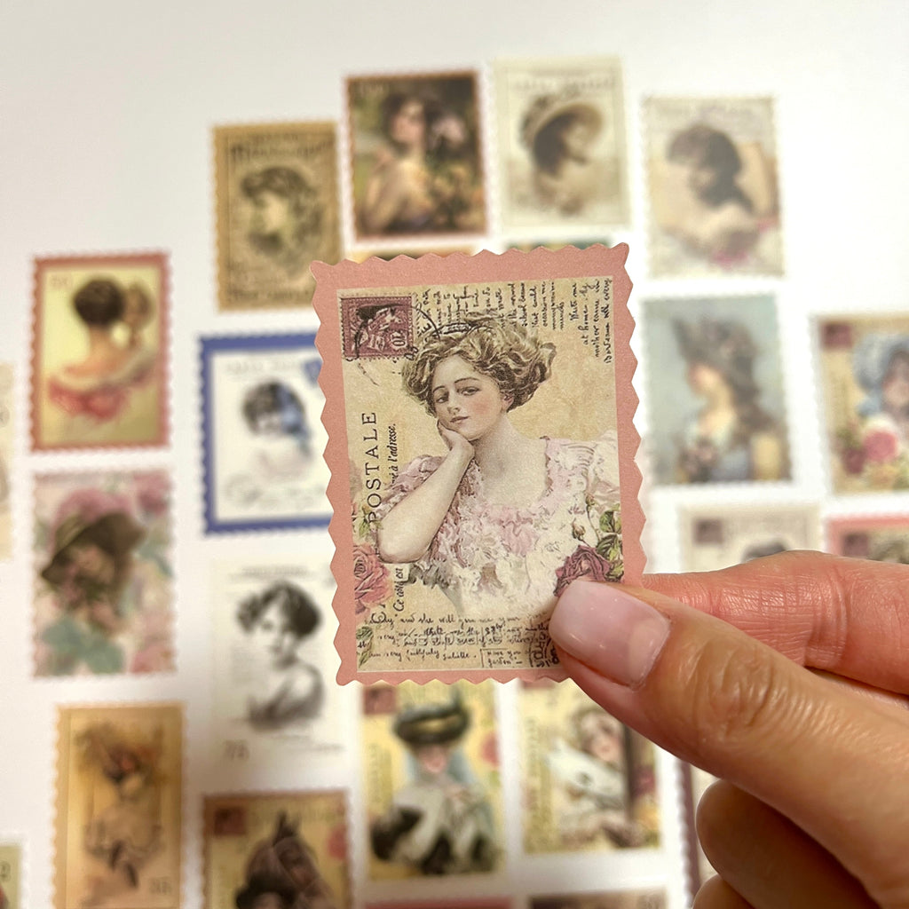 🌸 Vintage Lady Postage Stamp Stickers