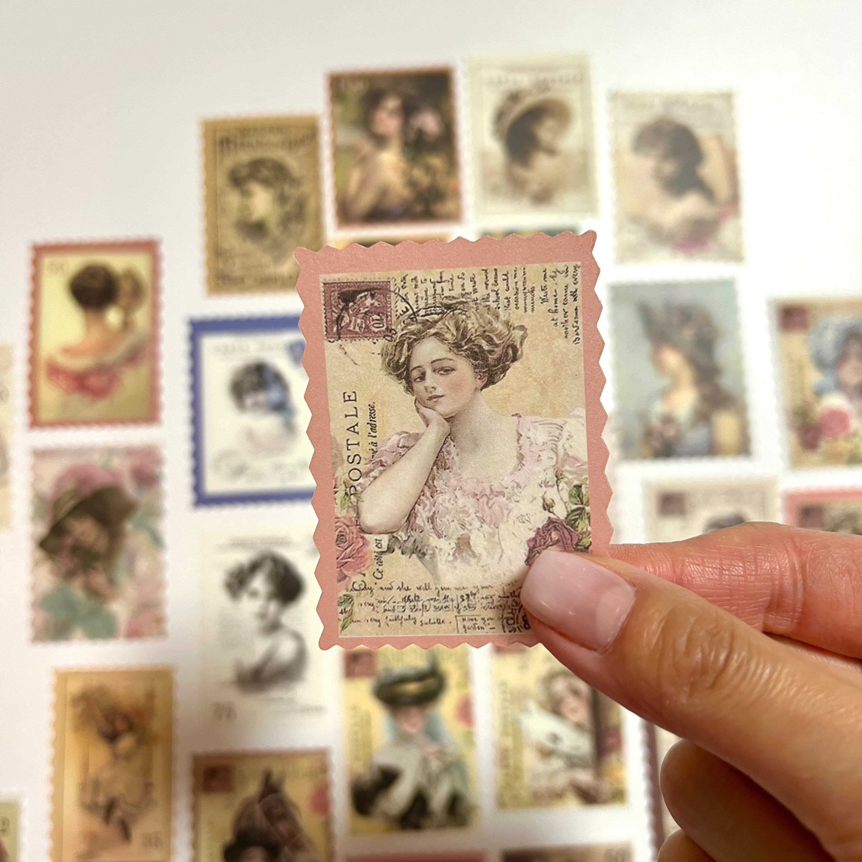 🌸 Vintage Lady Postage Stamp Stickers