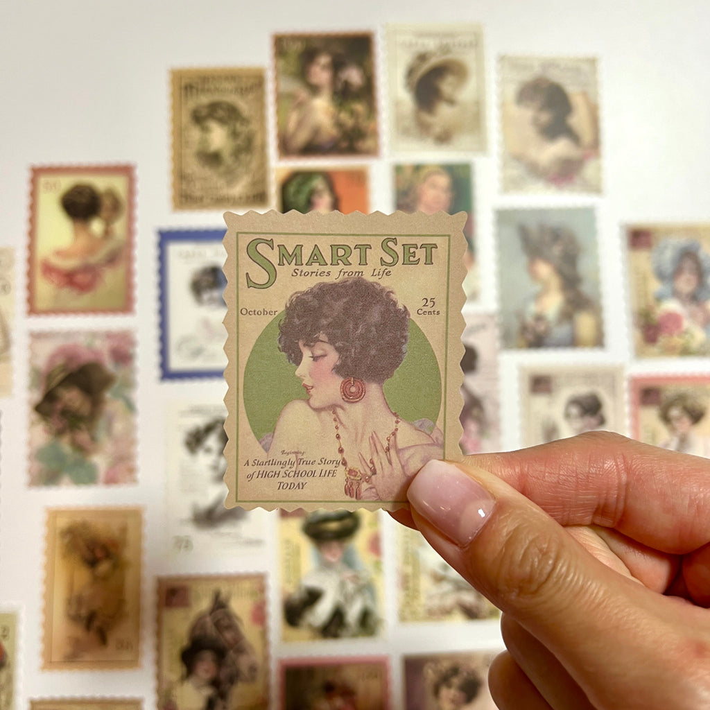 🌸 Vintage Lady Postage Stamp Stickers
