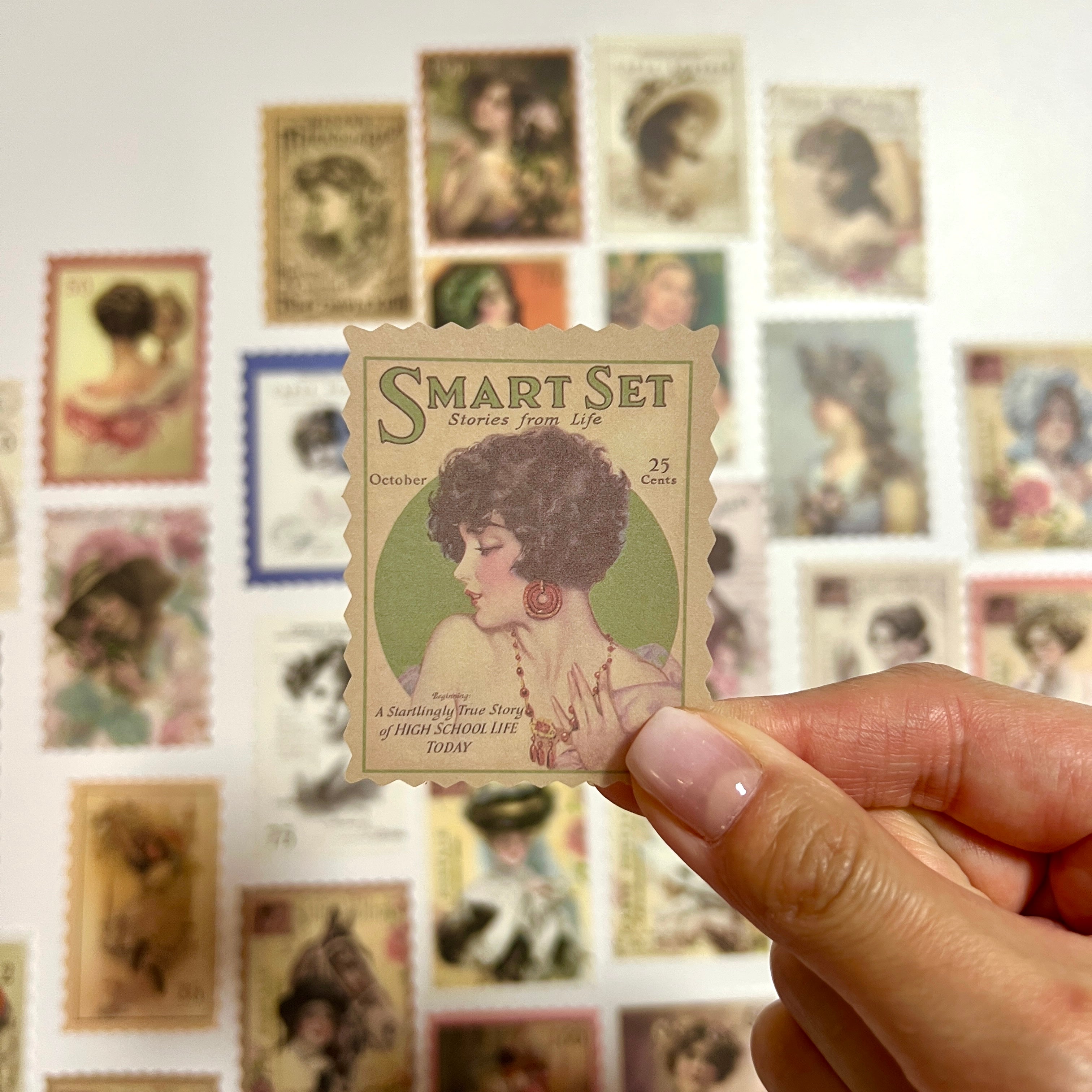 🌸 Vintage Lady Postage Stamp Stickers