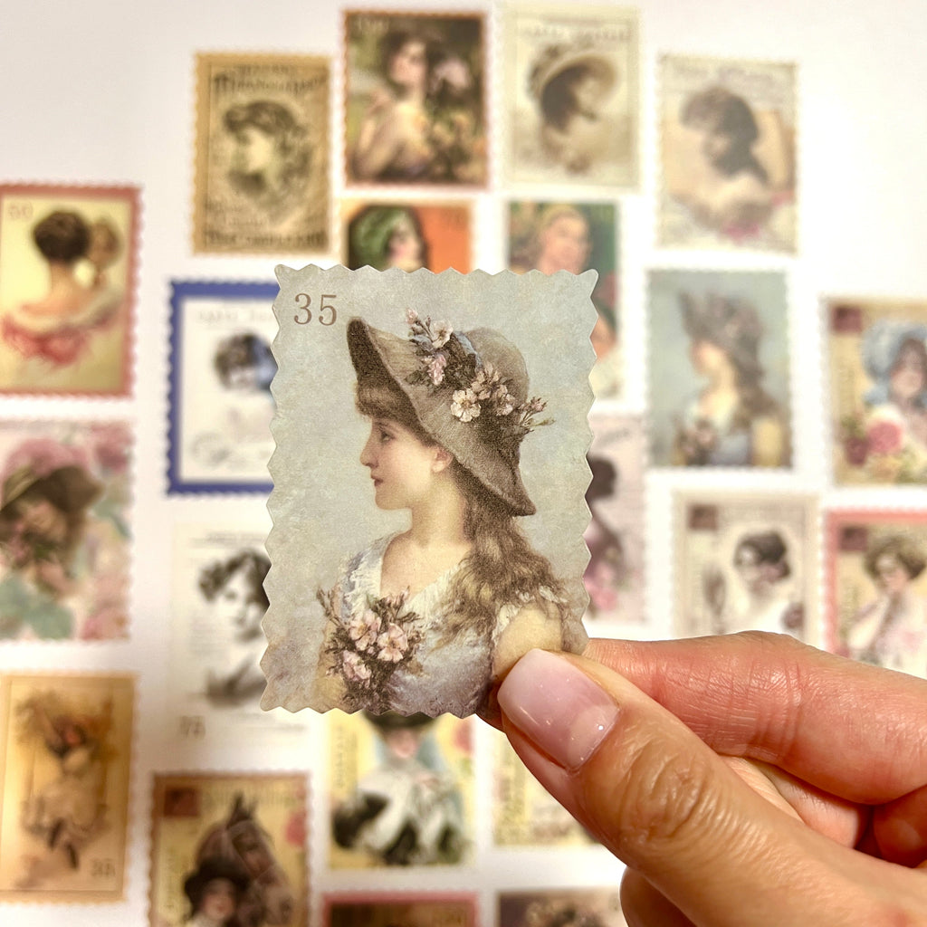🌸 Vintage Lady Postage Stamp Stickers