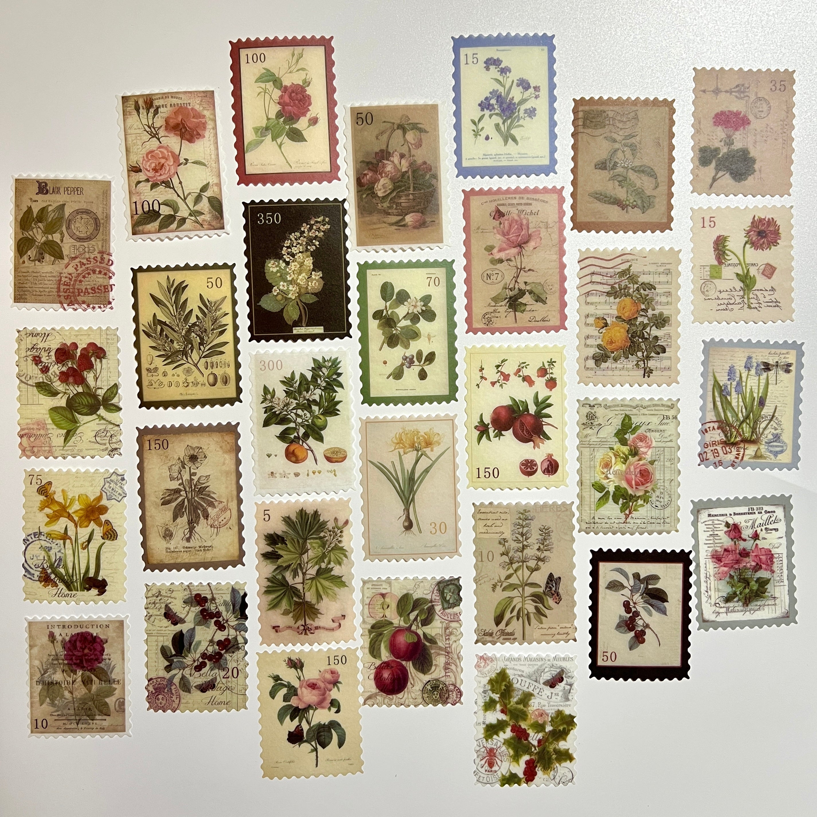 🌿 Vintage Botanical Postage Stamp Stickers