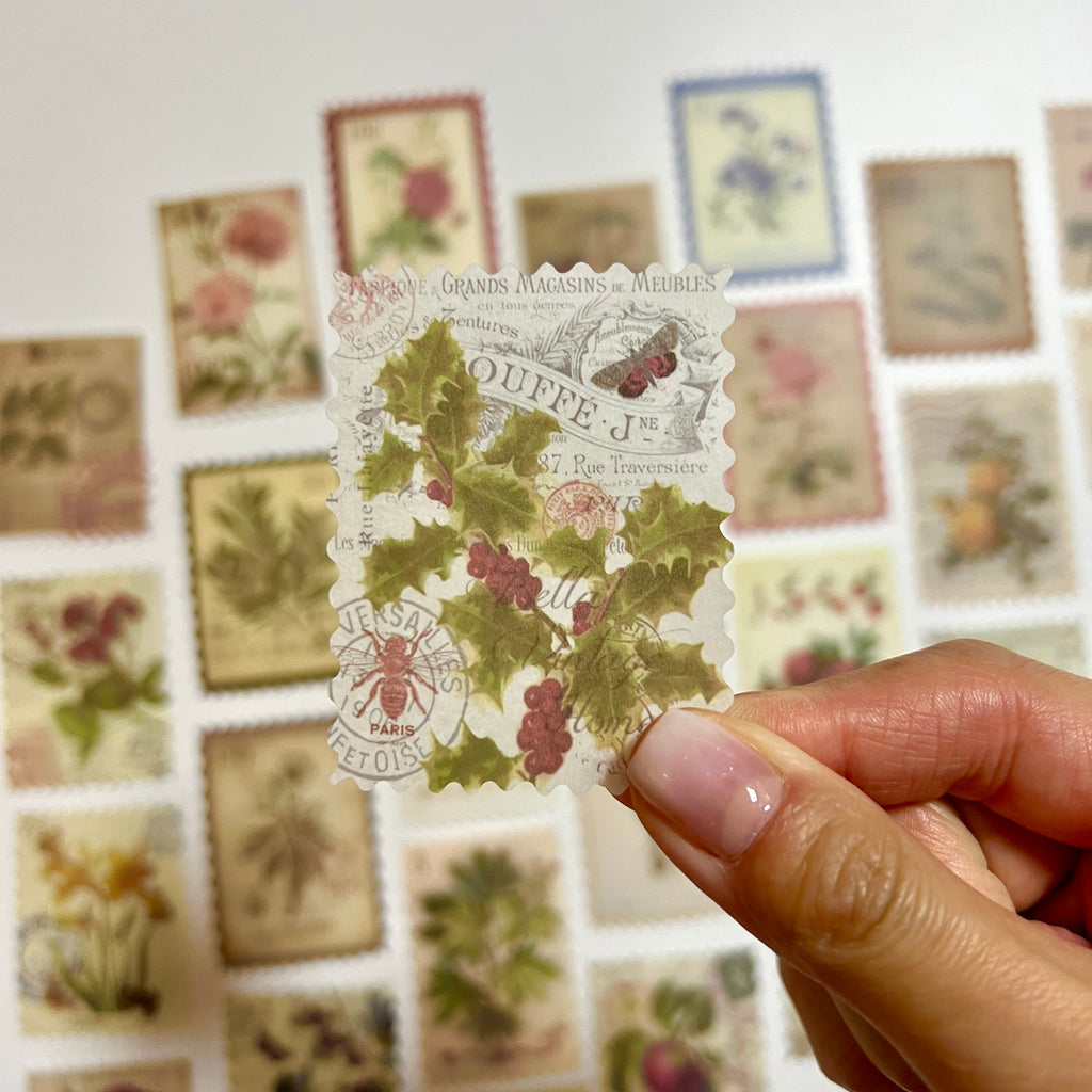 🌿 Vintage Botanical Postage Stamp Stickers