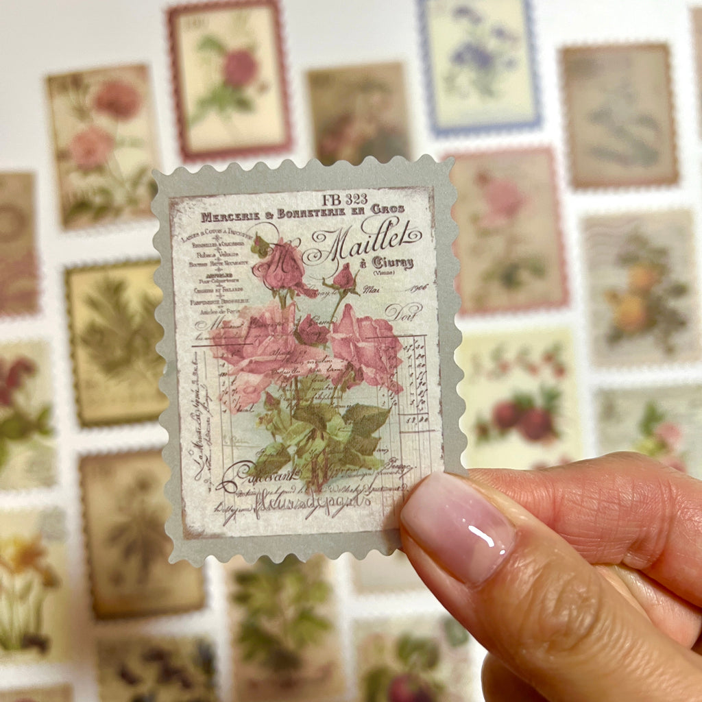 🌿 Vintage Botanical Postage Stamp Stickers