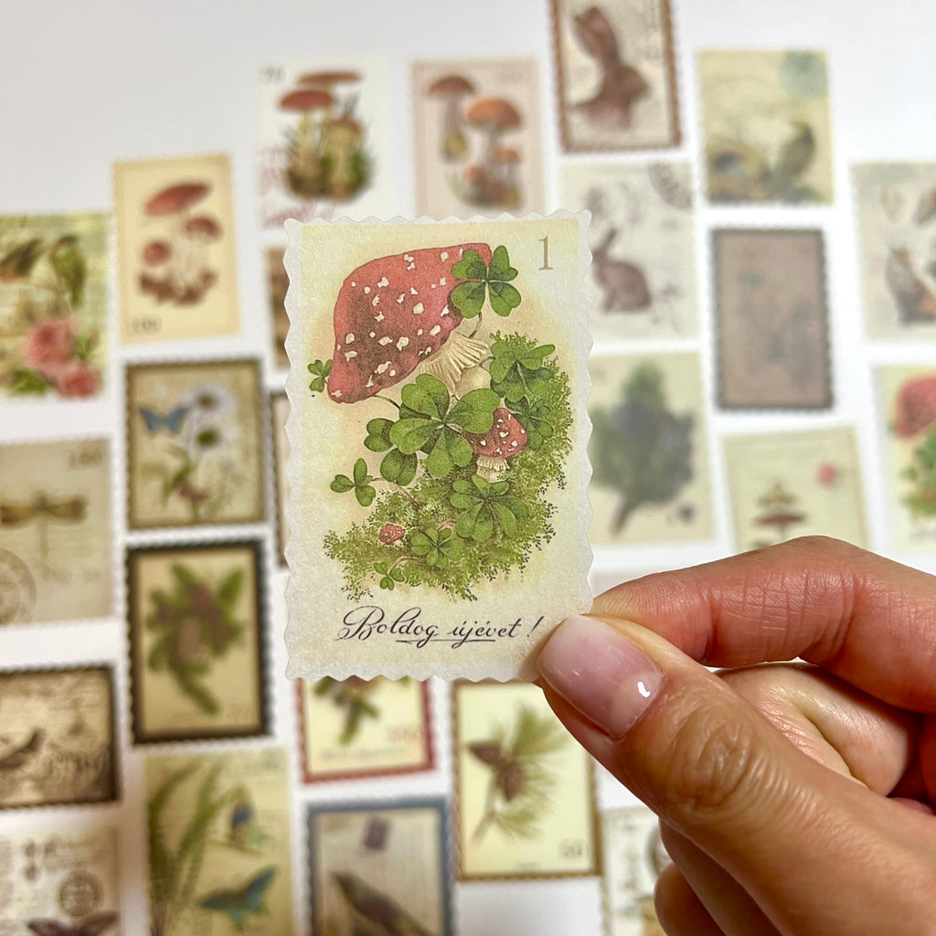 🍄 Vintage Forest Postage Stamp Stickers