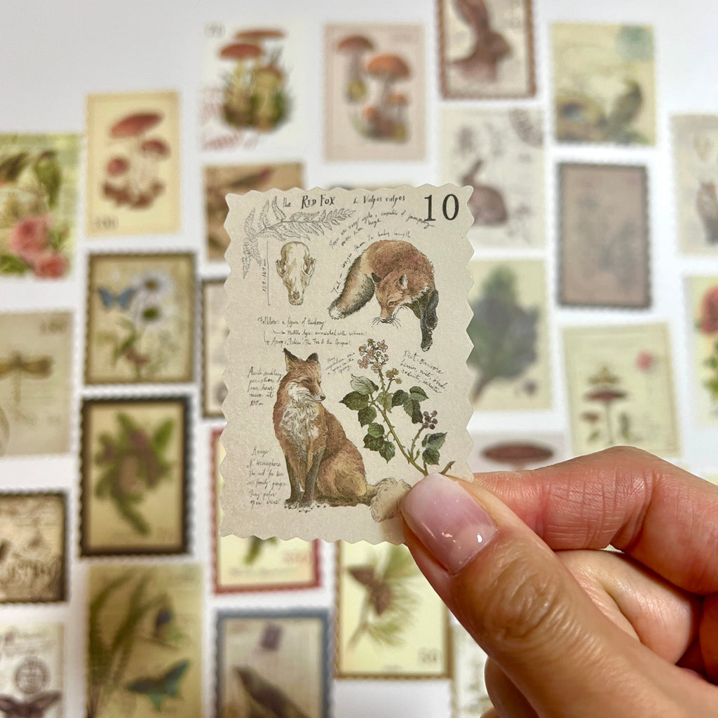 🍄 Vintage Forest Postage Stamp Stickers