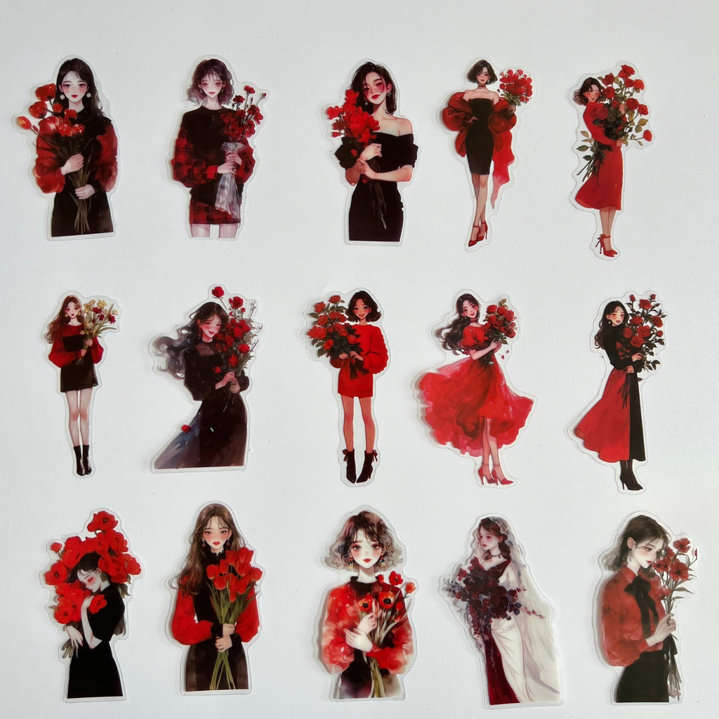 🌹 Red Rose Girl Sticker Set