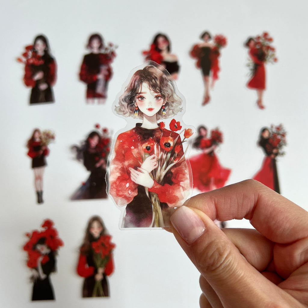 🌹 Red Rose Girl Sticker Set