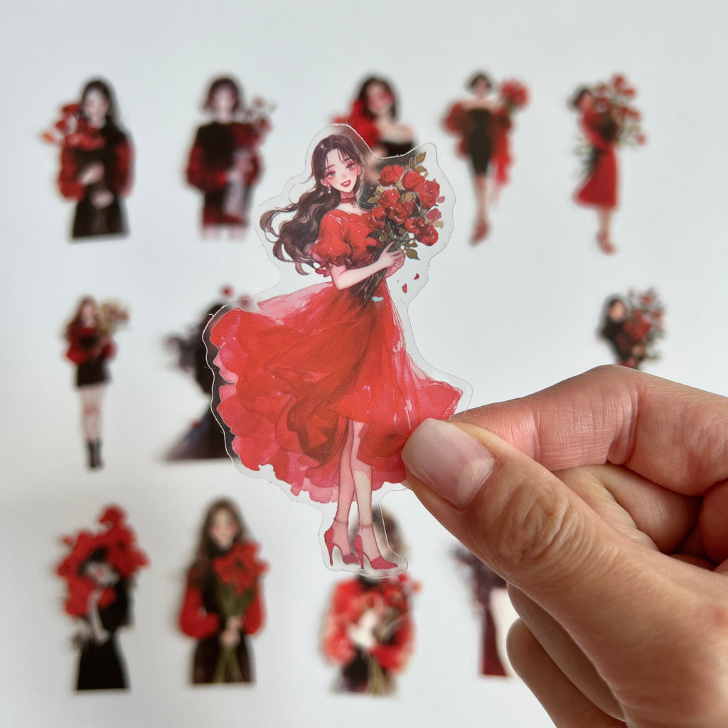 🌹 Red Rose Girl Sticker Set