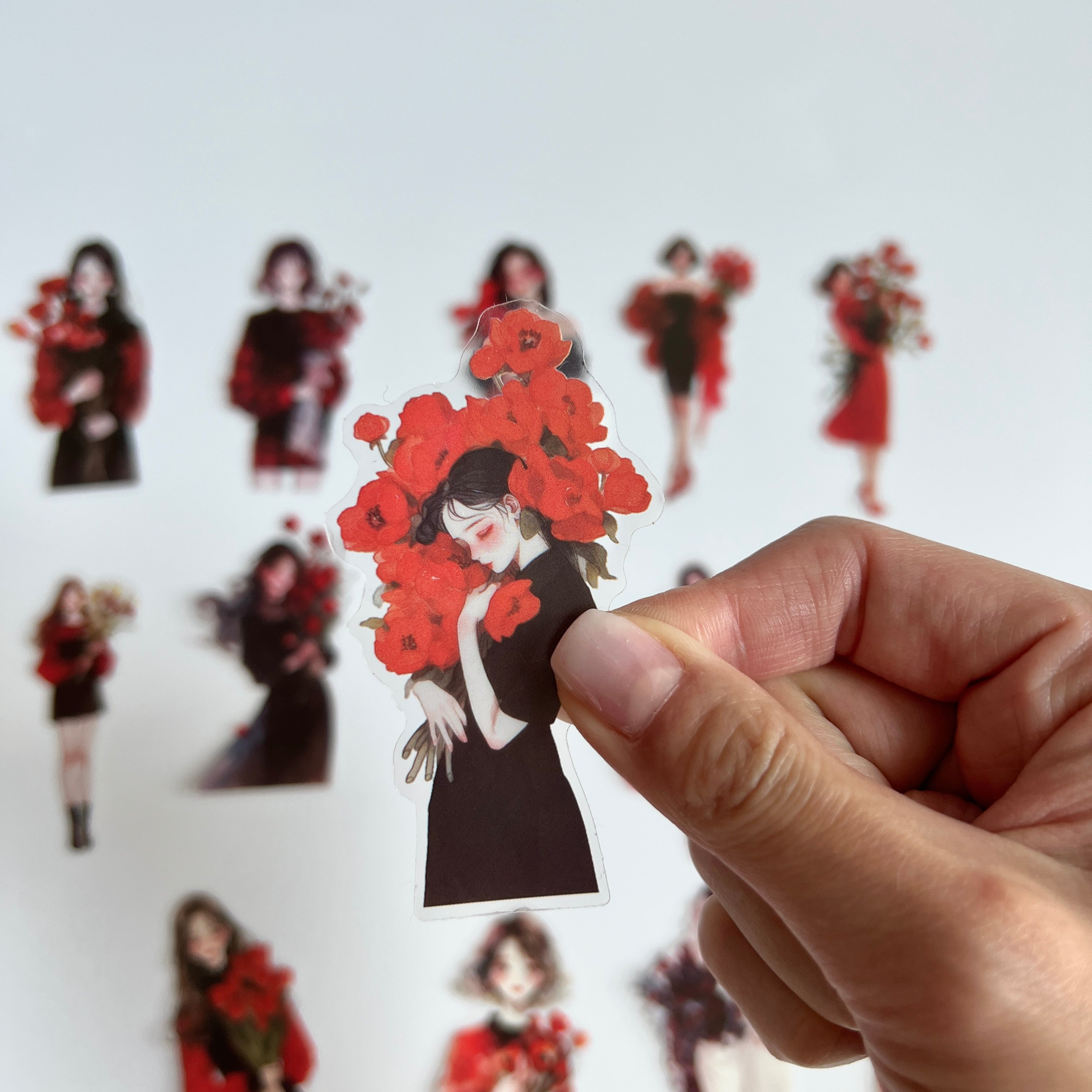 🌹 Red Rose Girl Sticker Set