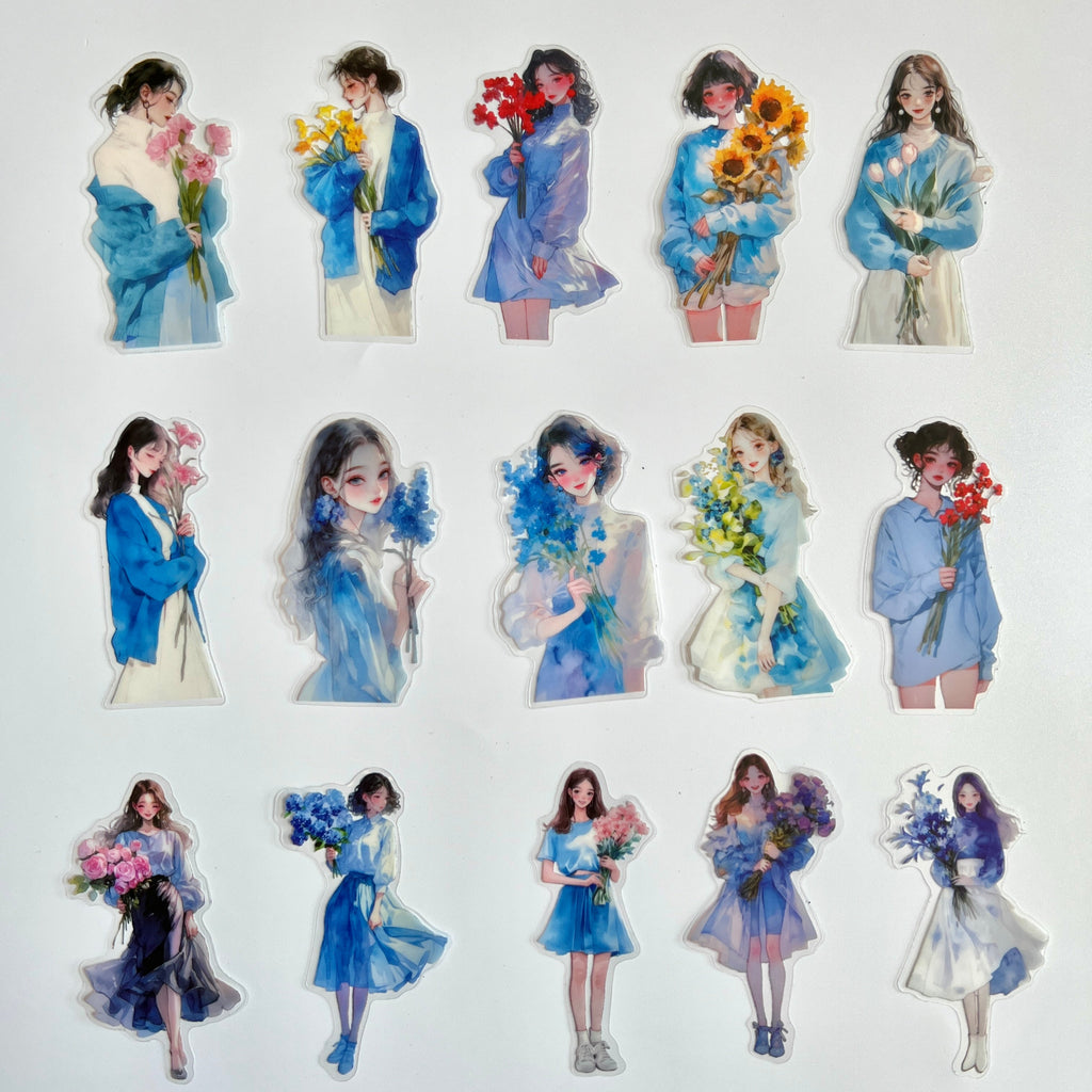 🩵 Blue Flower Girl Sticker Set