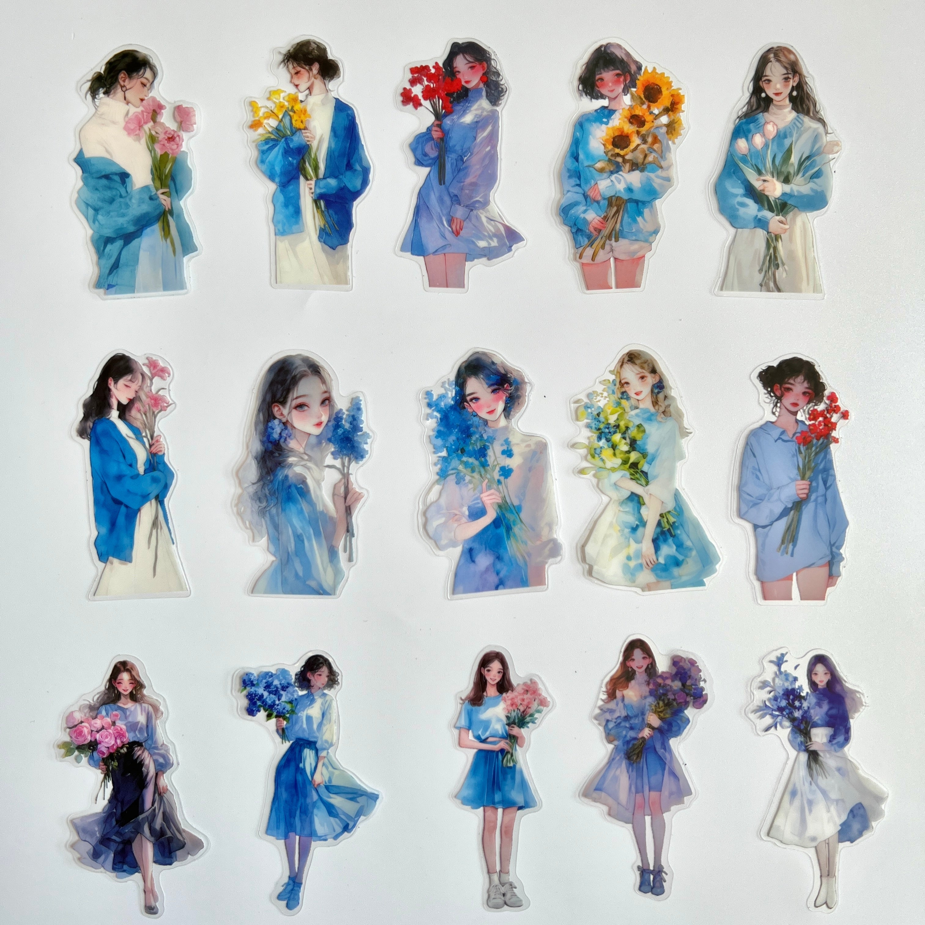 🩵 Blue Flower Girl Sticker Set