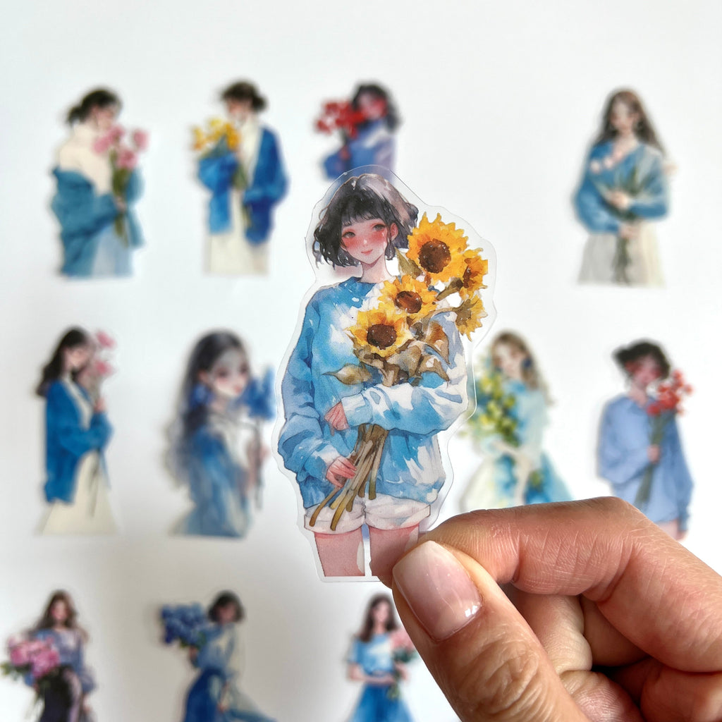 🩵 Blue Flower Girl Sticker Set
