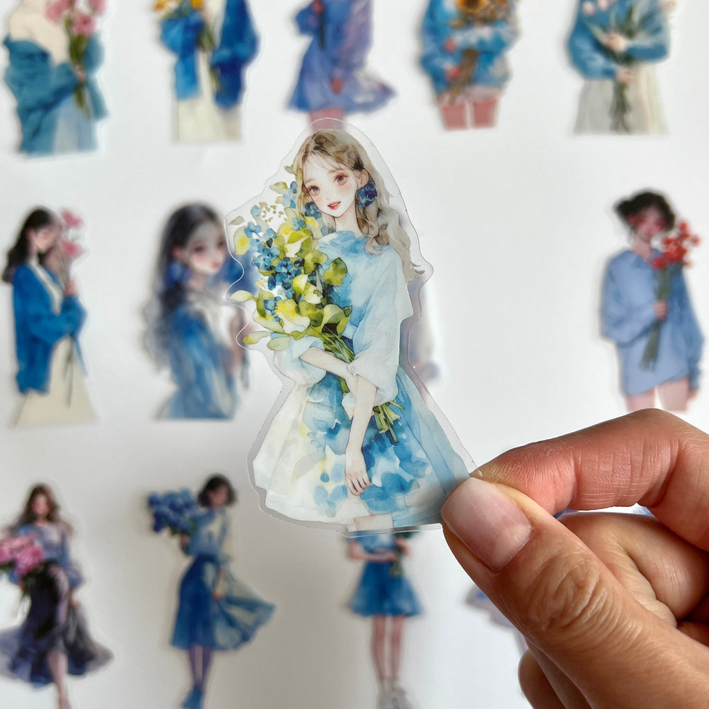 🩵 Blue Flower Girl Sticker Set