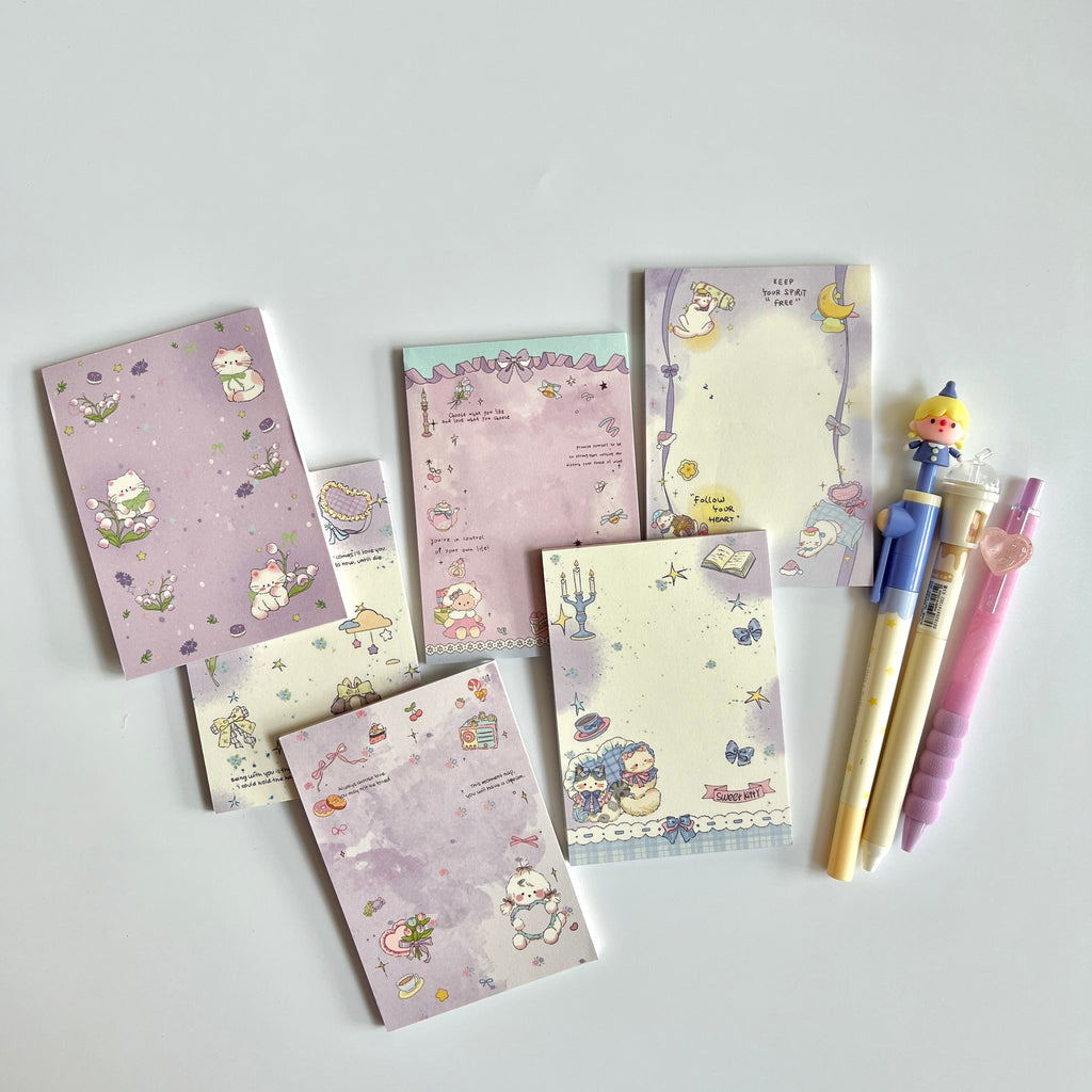 🌙 Purple Kitty Memo Pad Set