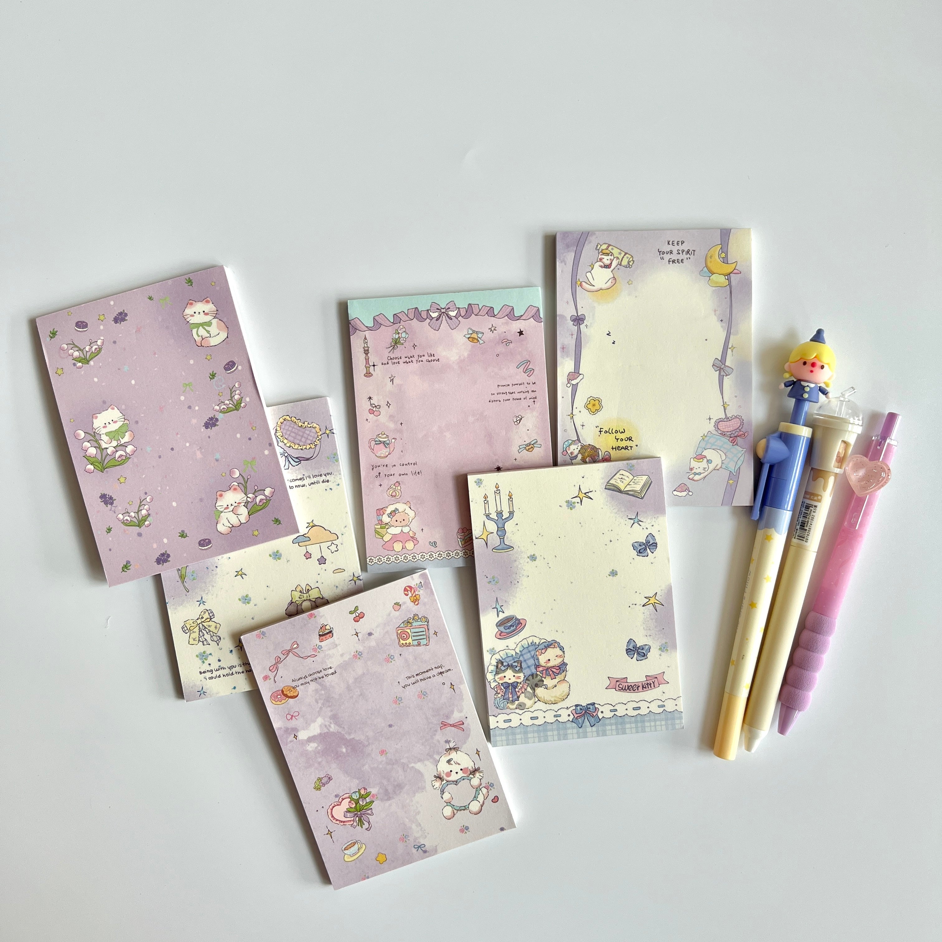 🌙 Purple Kitty Memo Pad Set