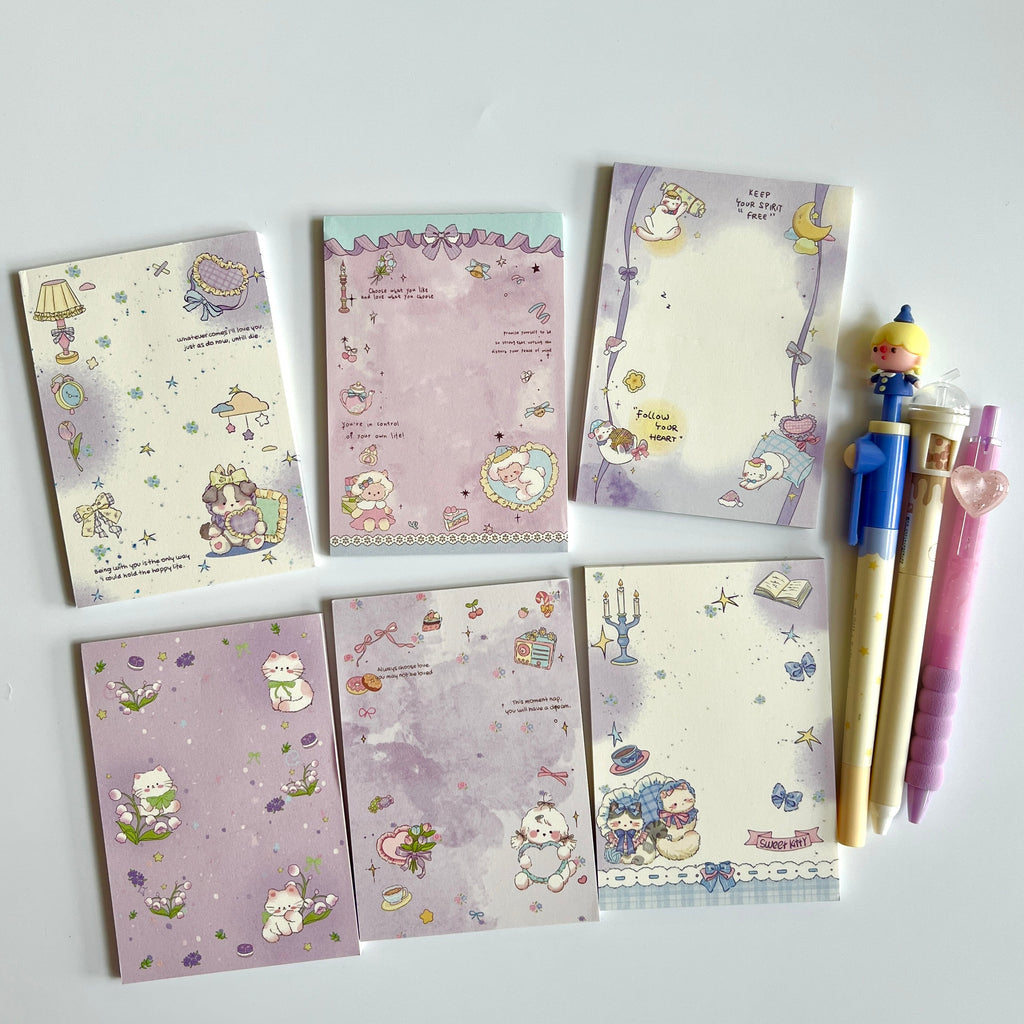 🌙 Purple Kitty Memo Pad Set