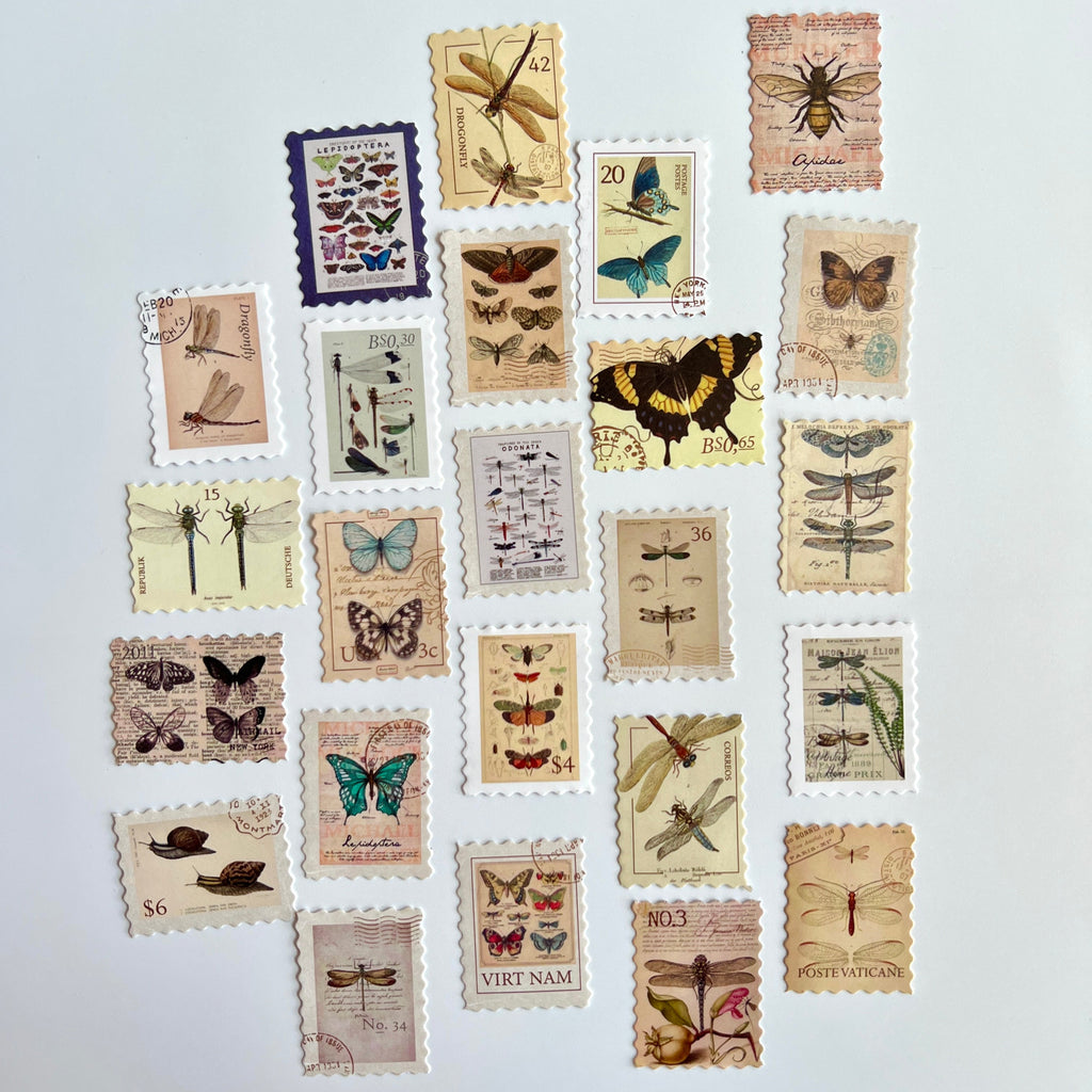 🦋 Vintage Insect Stamp Stickers (24 pcs)