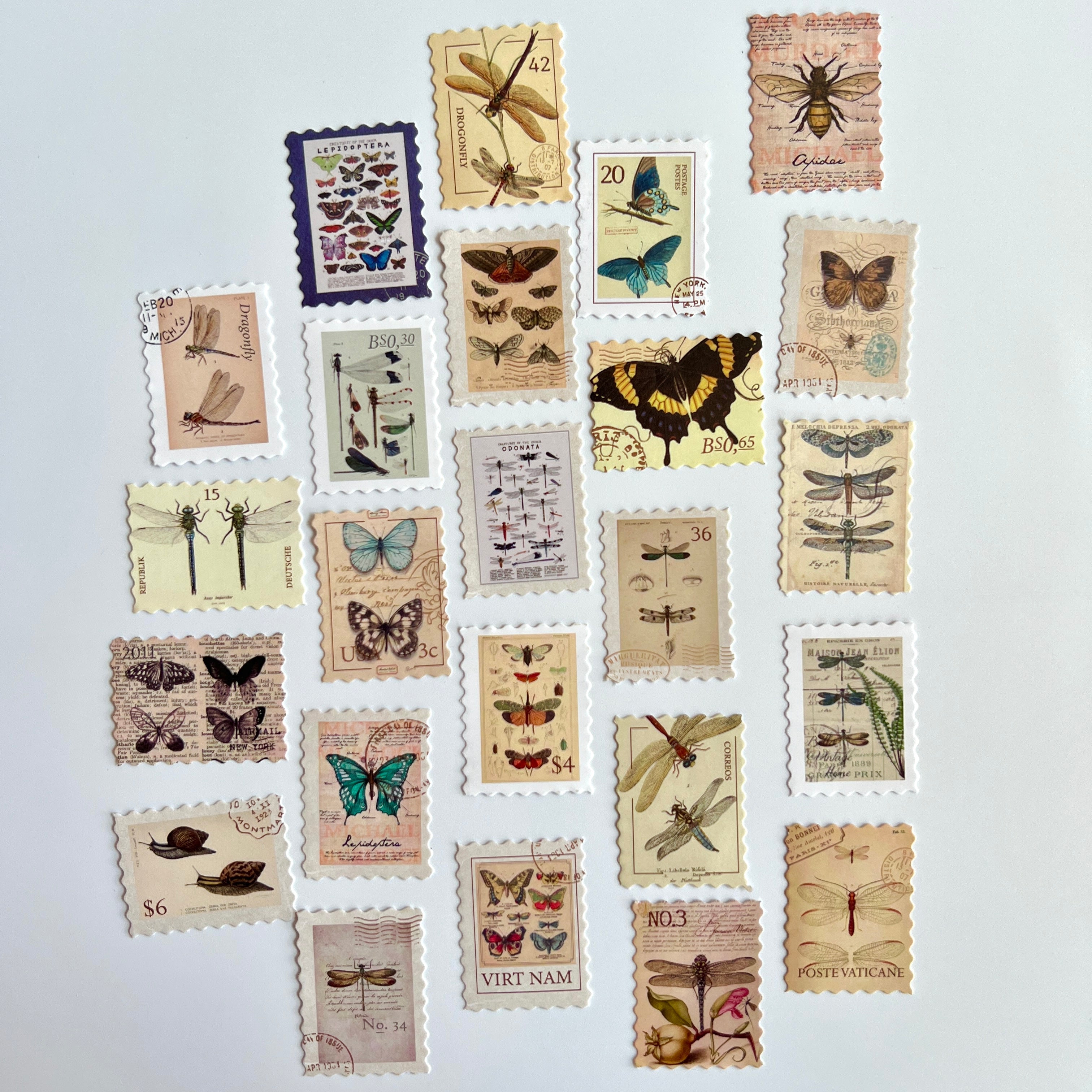 🦋 Vintage Insect Stamp Stickers (24 pcs)