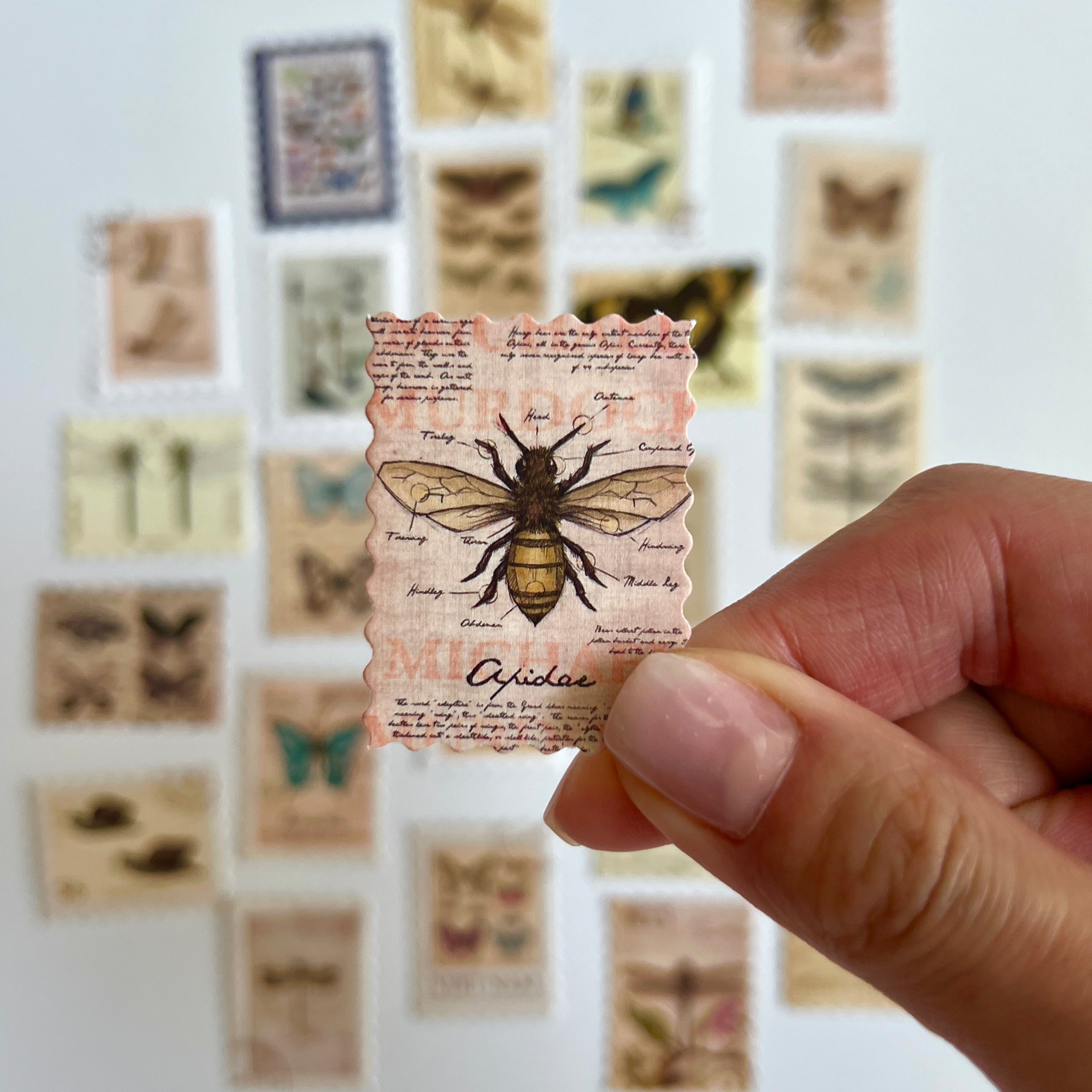 🦋 Vintage Insect Stamp Stickers (24 pcs)