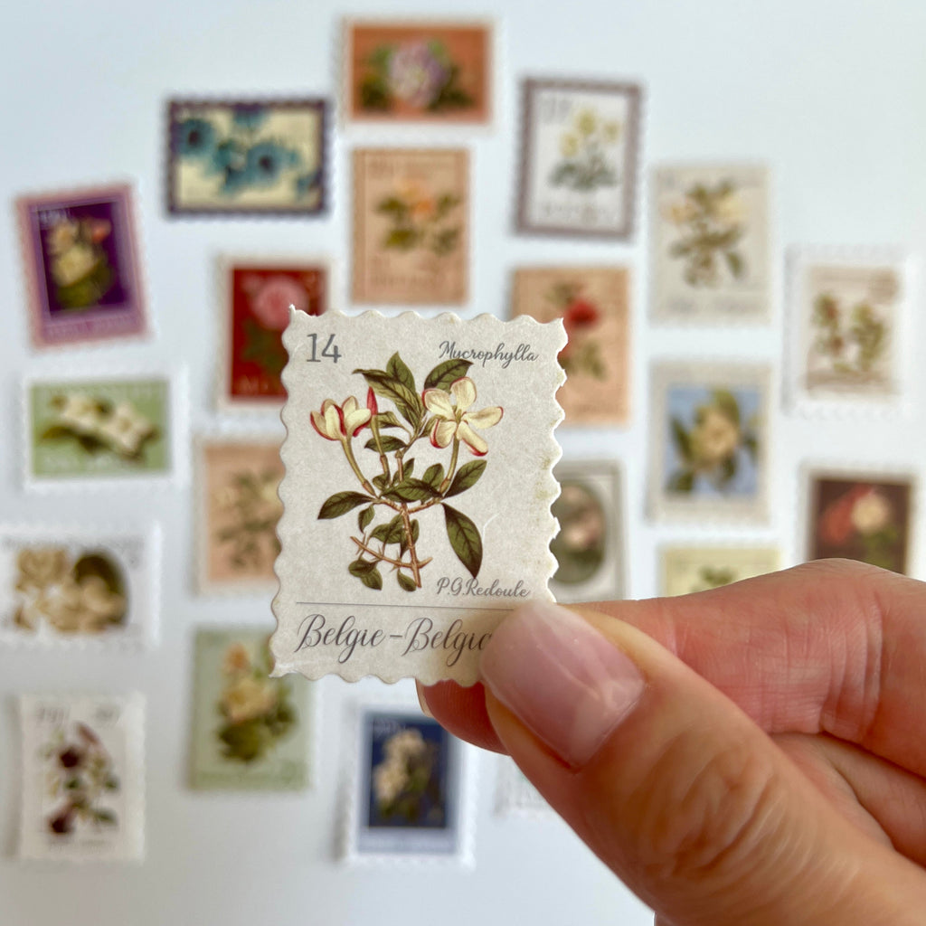 🌸 Vintage Floral Stamp Stickers (24 pcs)